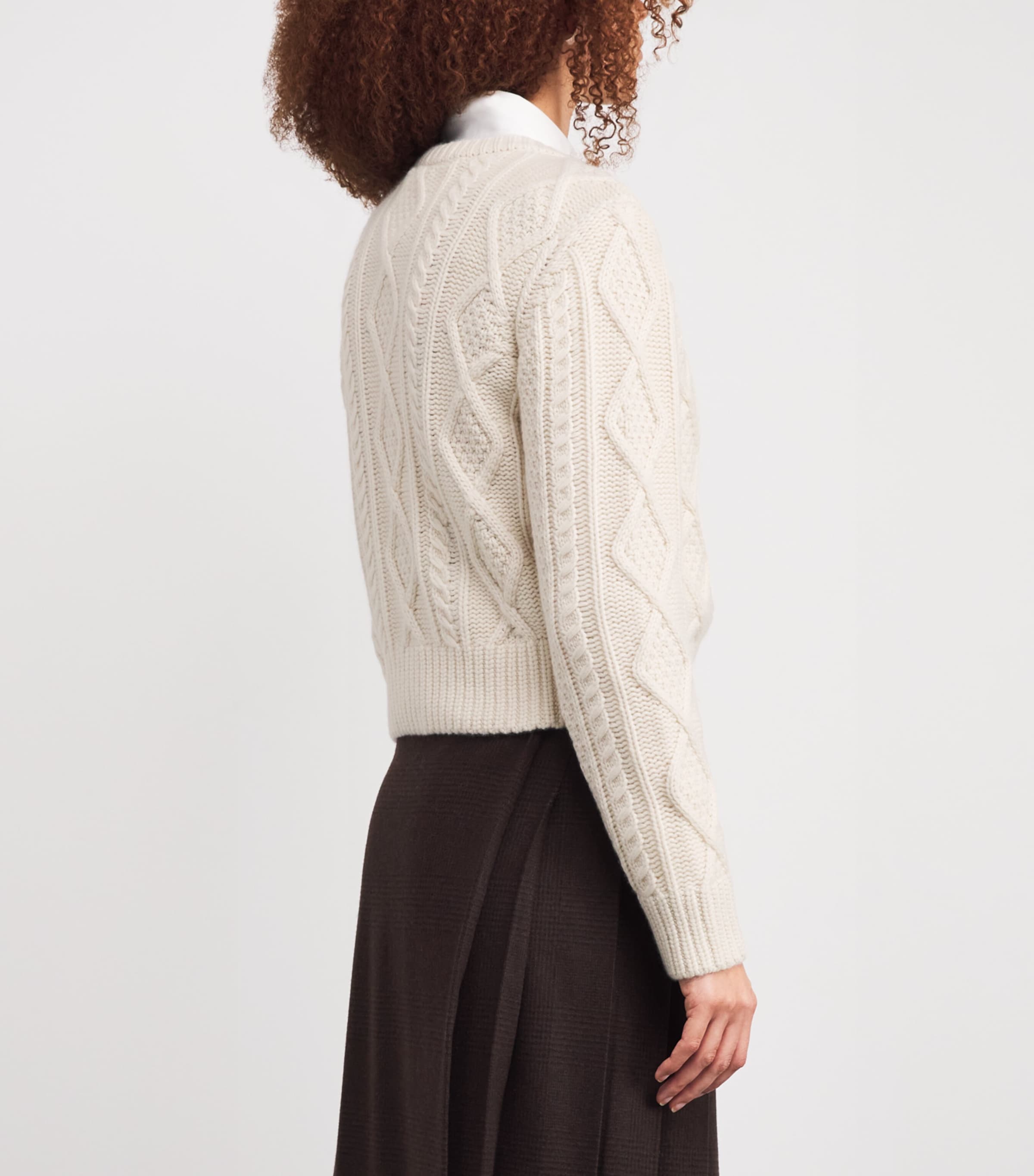 Cashmere The Cable Knit Cardigan CREAM Image 4