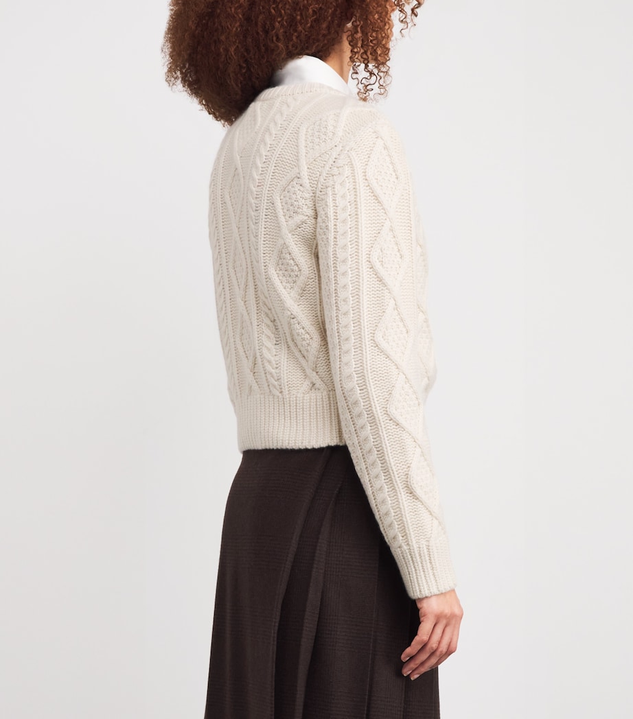 Cashmere The Cable Knit Cardigan CREAM Image 4