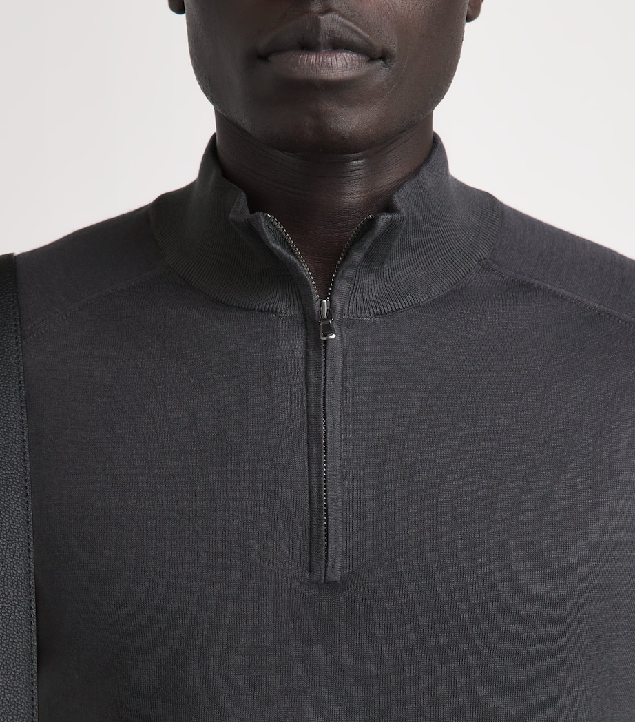 Sunspel Mens Sea Island Cashmere Half-Zip Sweater Anthracite Image 3