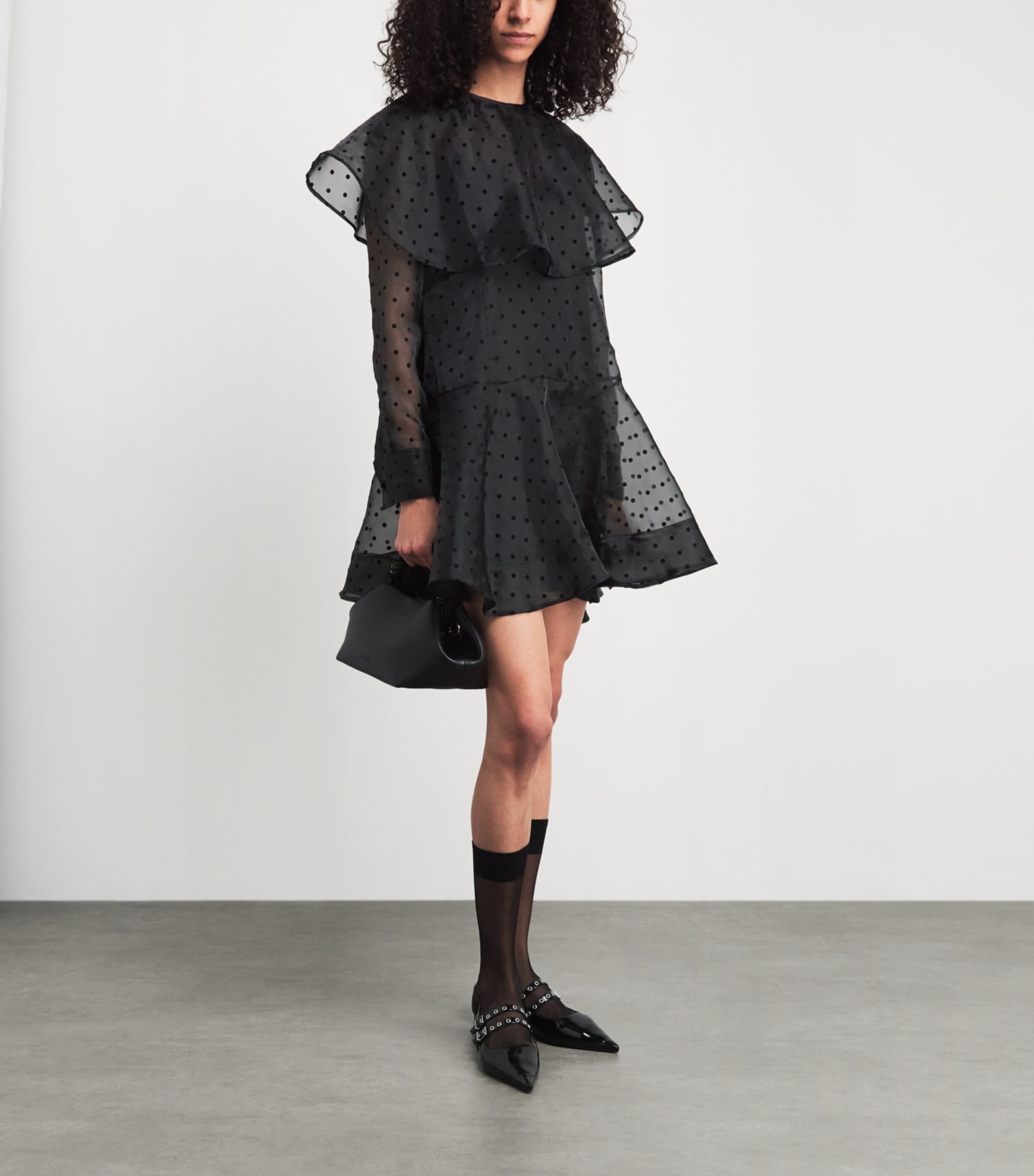 GANNI Womens Organza Polka-Dot Mini Dress Black Image 2