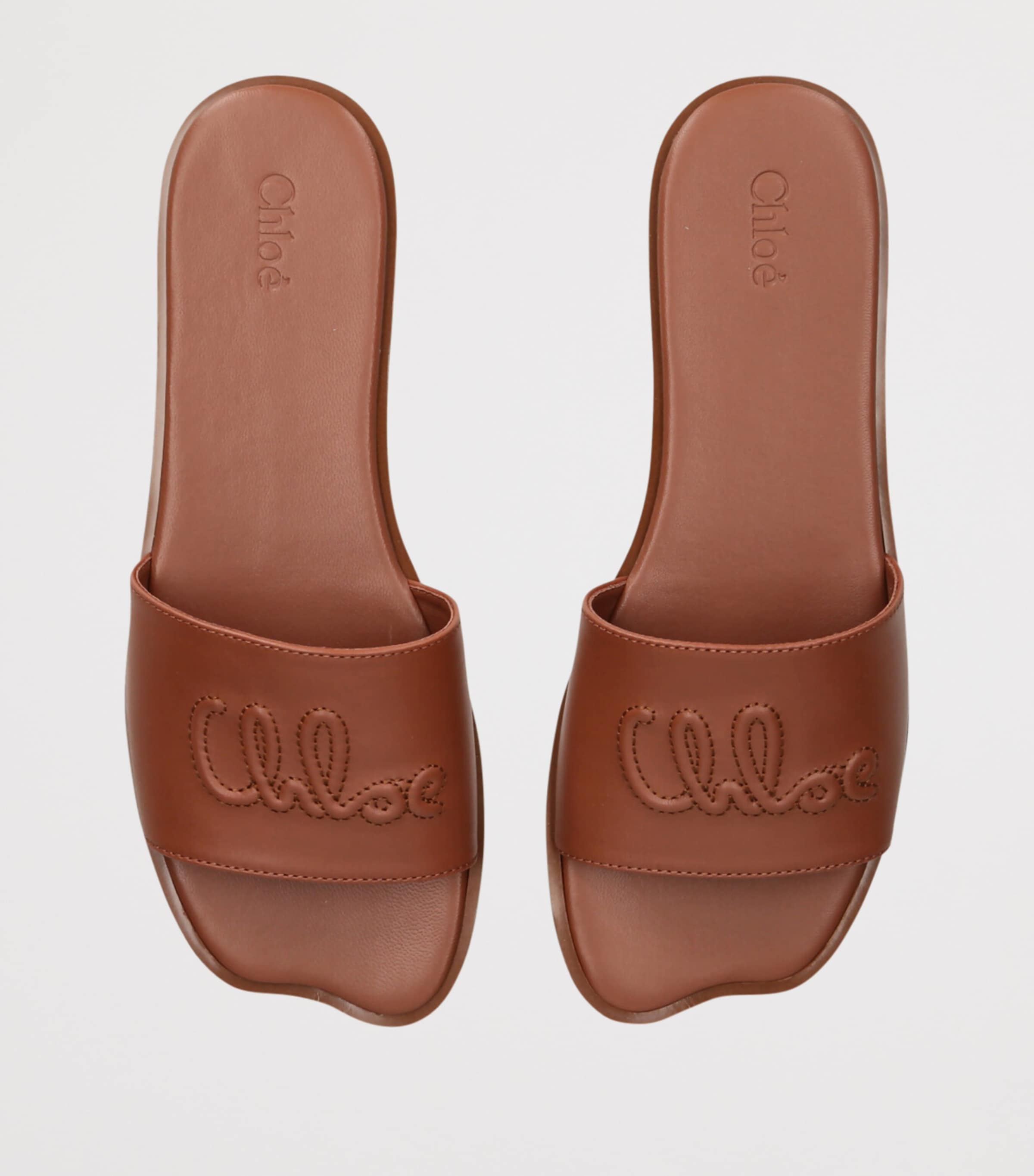 Leather Soleil Flat Sandals BROWN Image 4