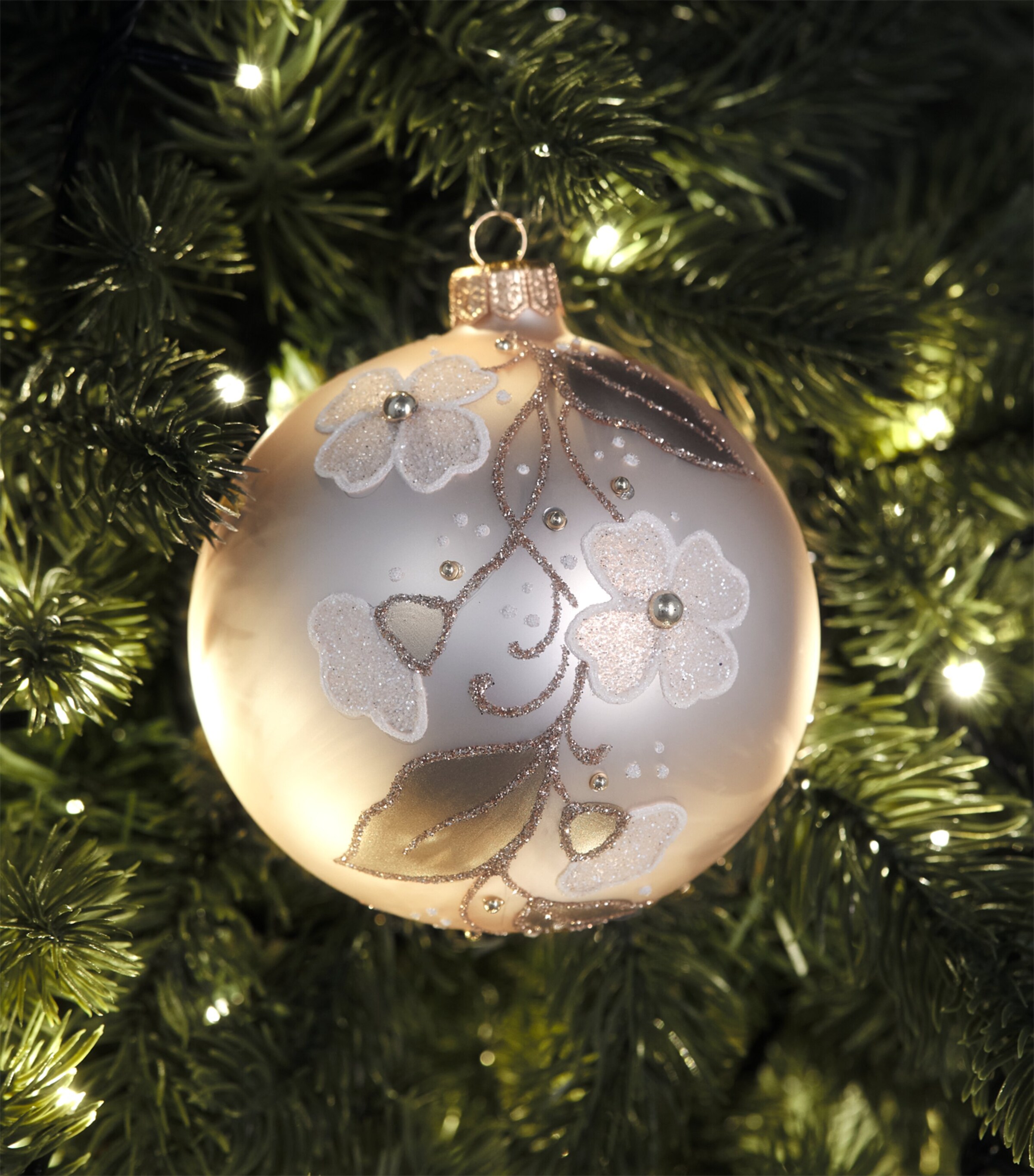 Harrods Glass Flower Bauble Champagne Matt Image 3