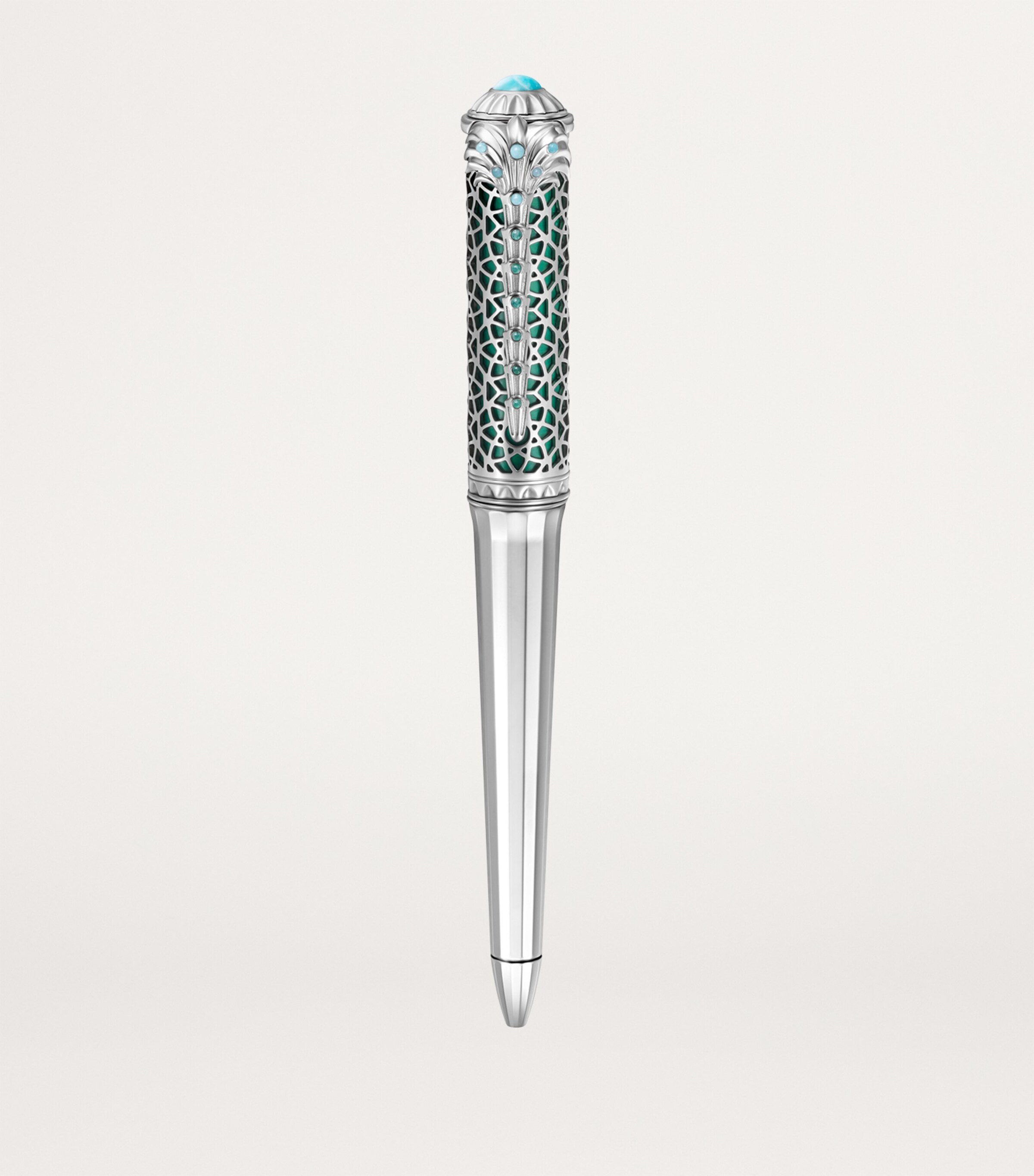 Cartier Sterling Silver, Turquoise and Mother-Of-Pearl Palm Tree Ballpoint Pen Turquoise & Silver Image 7
