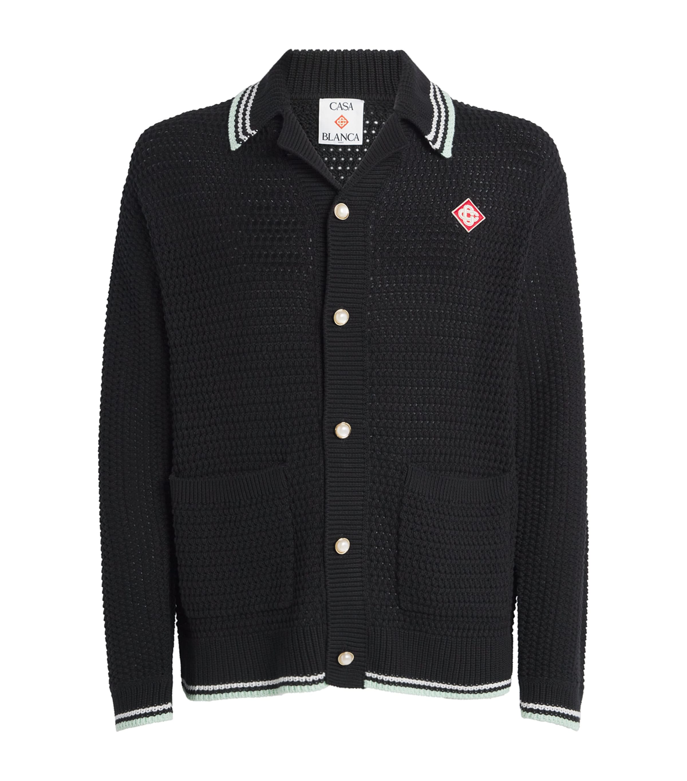 Casablanca Men Black Cardigan With Logo Patch On The Front In Cotton Man In Black