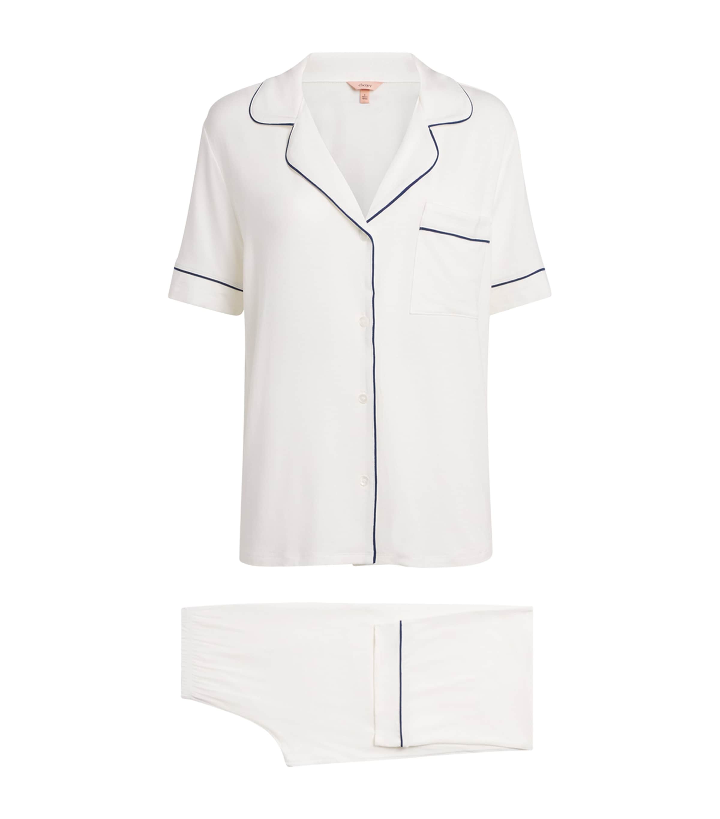 Eberjey Womens Short-Sleeve Gisele Pyjama Set Pure Ivory/navy Image 1