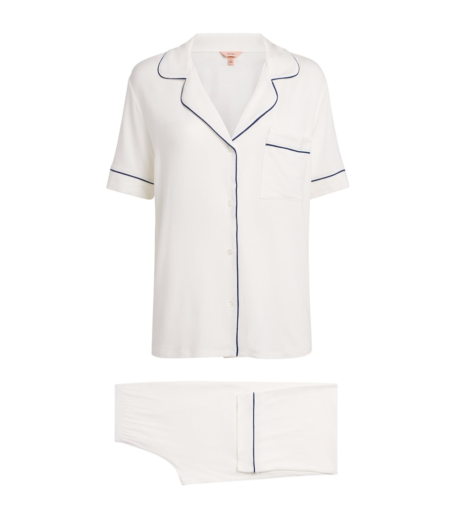 Eberjey Womens Short-Sleeve Gisele Pyjama Set Pure Ivory/navy Image 1