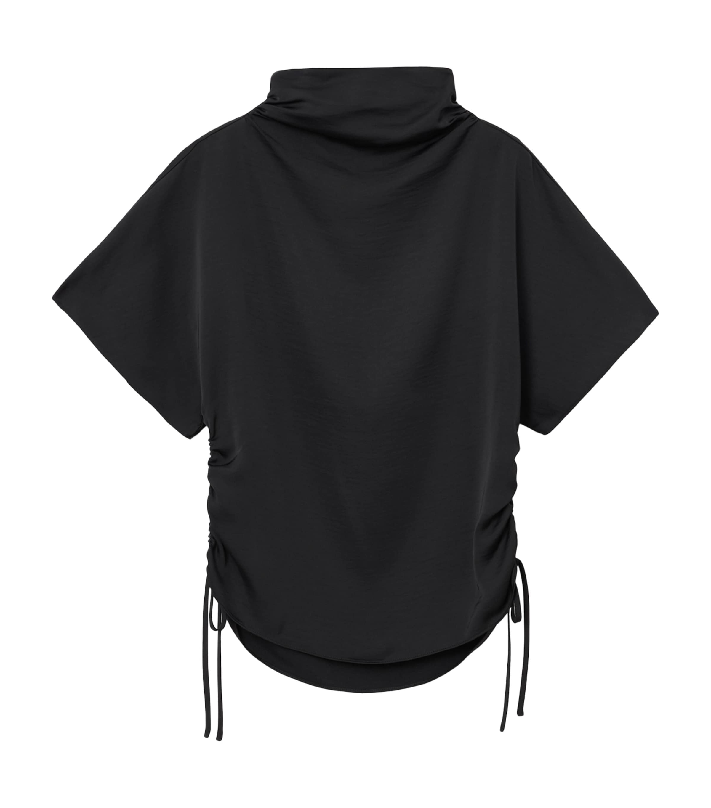Allsaints Womens Black Leslie Drawstring-sides Satin Top In Black