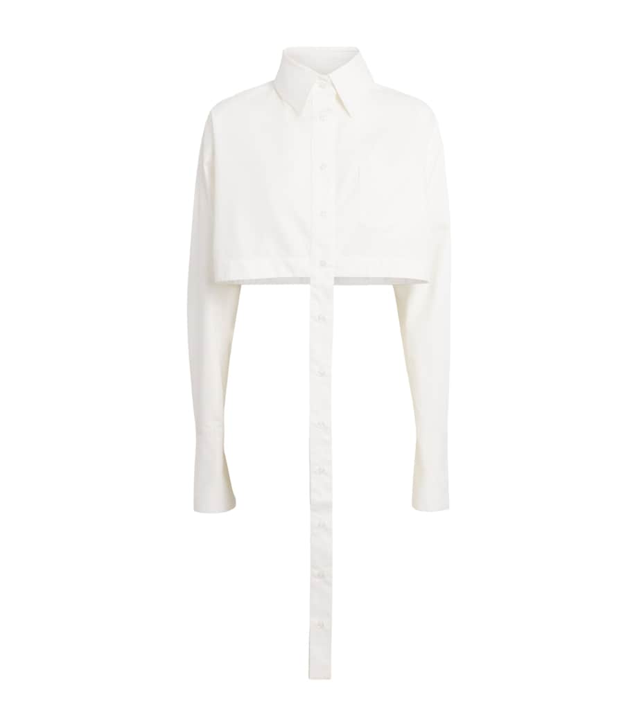 LATE FOR WORK Womens Cotton Deconstructed Cropped Shirt Wht_bblu Image 1