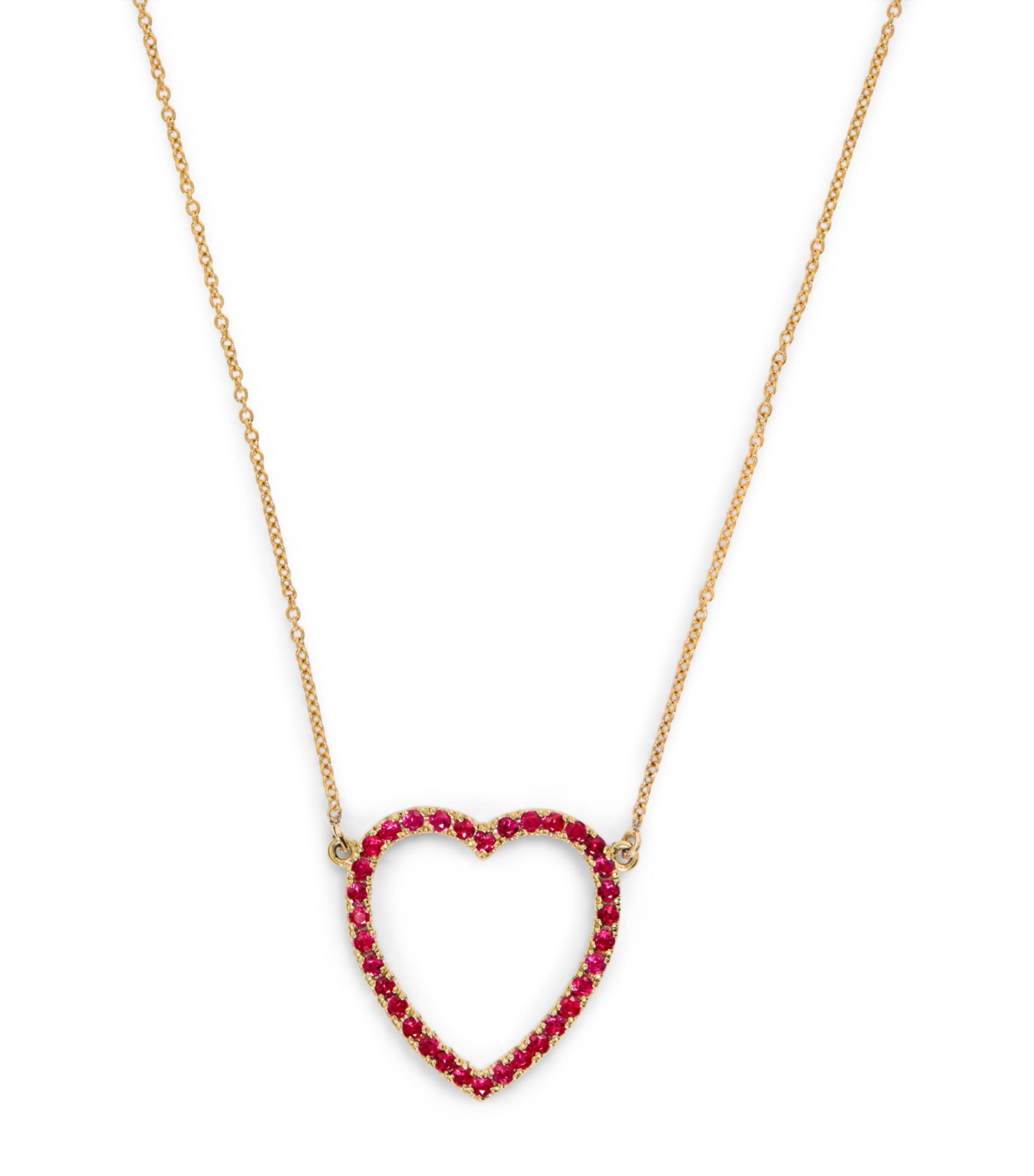 Jennifer Meyer Large Yellow Gold And Ruby Edith Open Heart Necklace In Gold