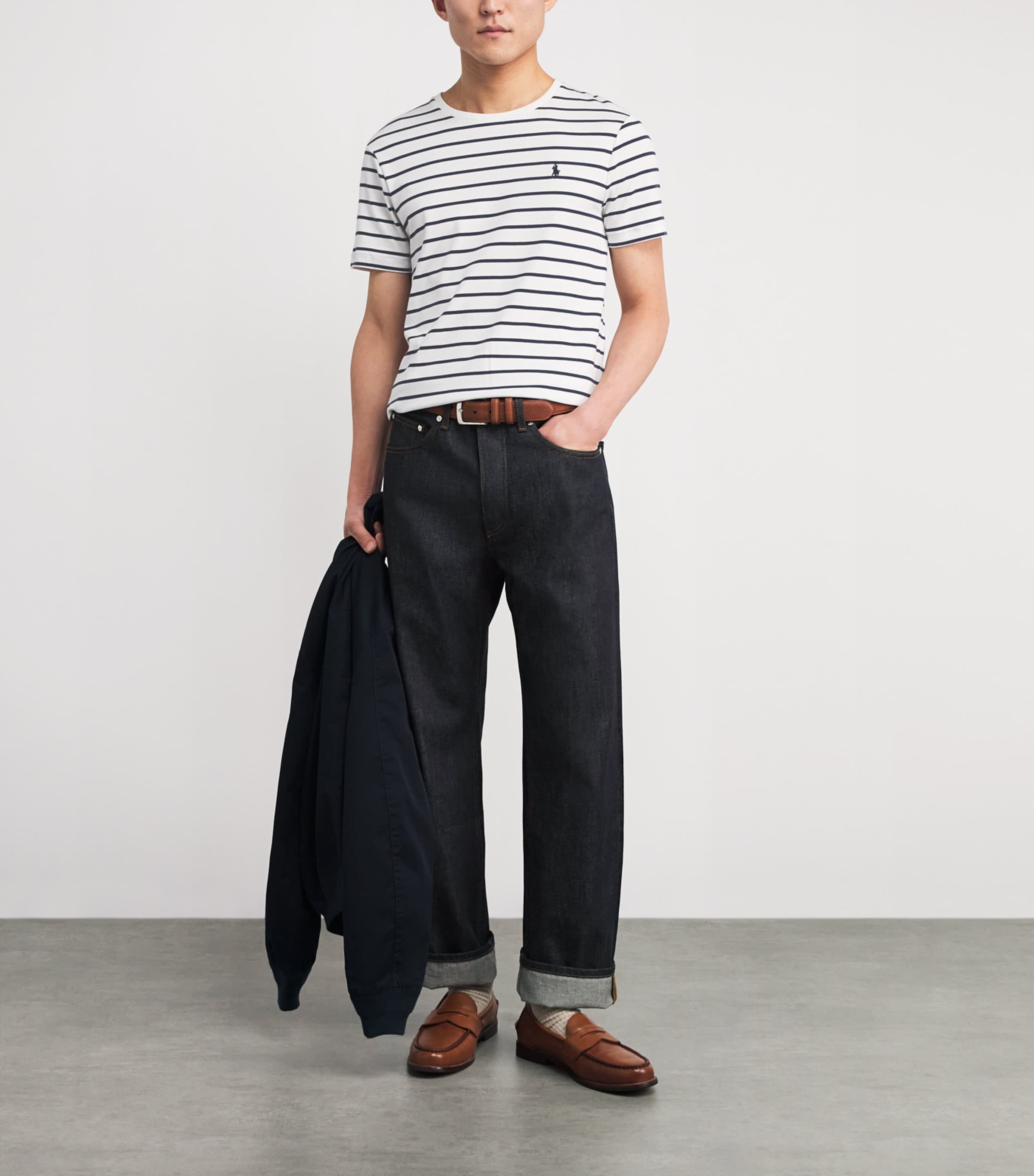 Cotton Stripe Polo Pony Slim T-Shirt WHITE/REFINED NAVY Image 2