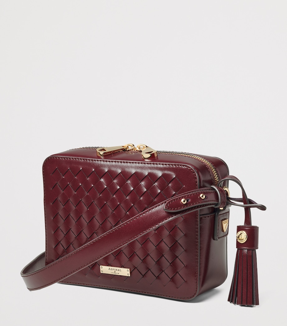 Leather Slot Weave Camera Bag BURGUNDY Image 2