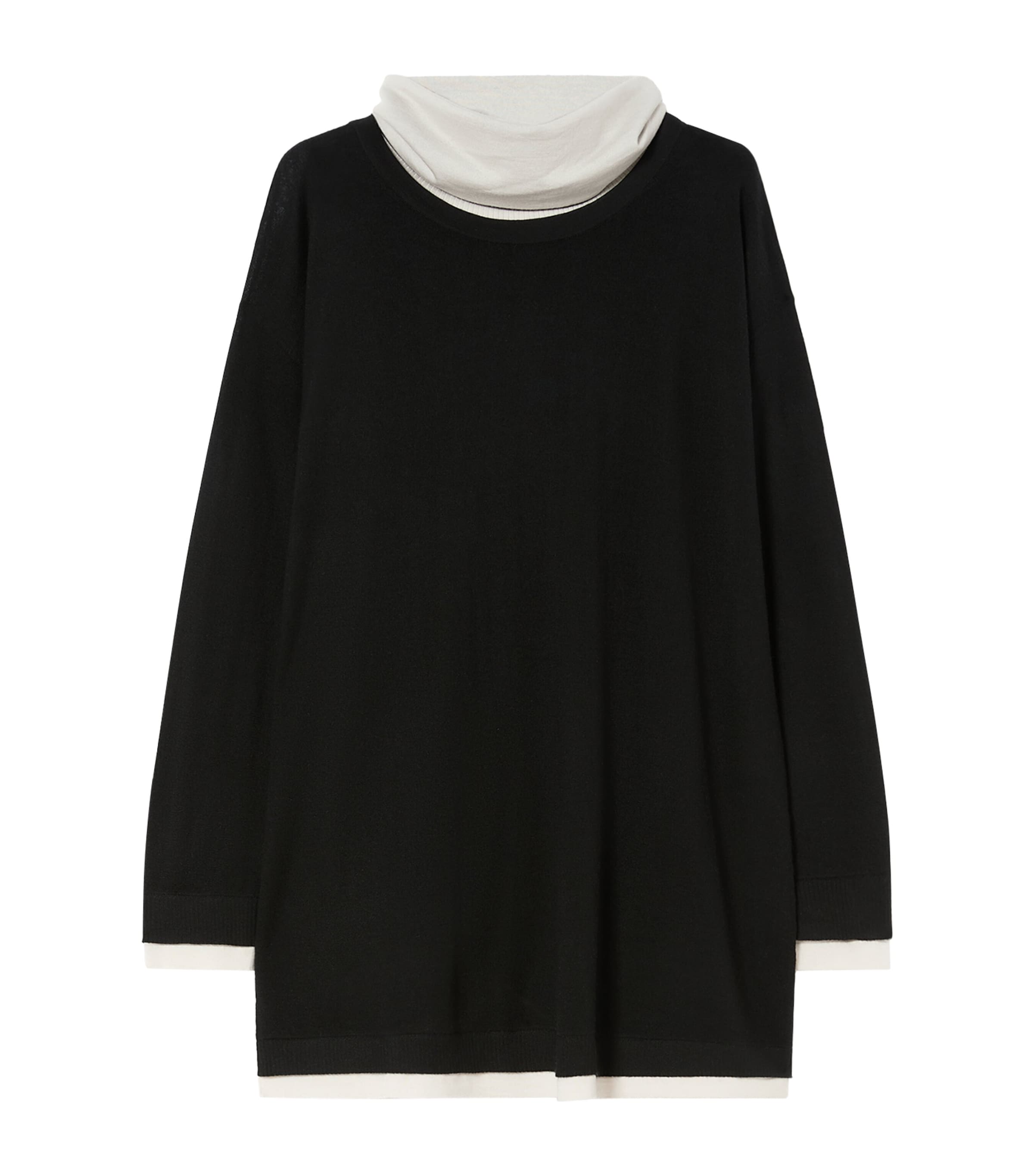Marina Rinaldi Womens Wool-Silk Removable Mock-Neck Sweater Black White Image 1