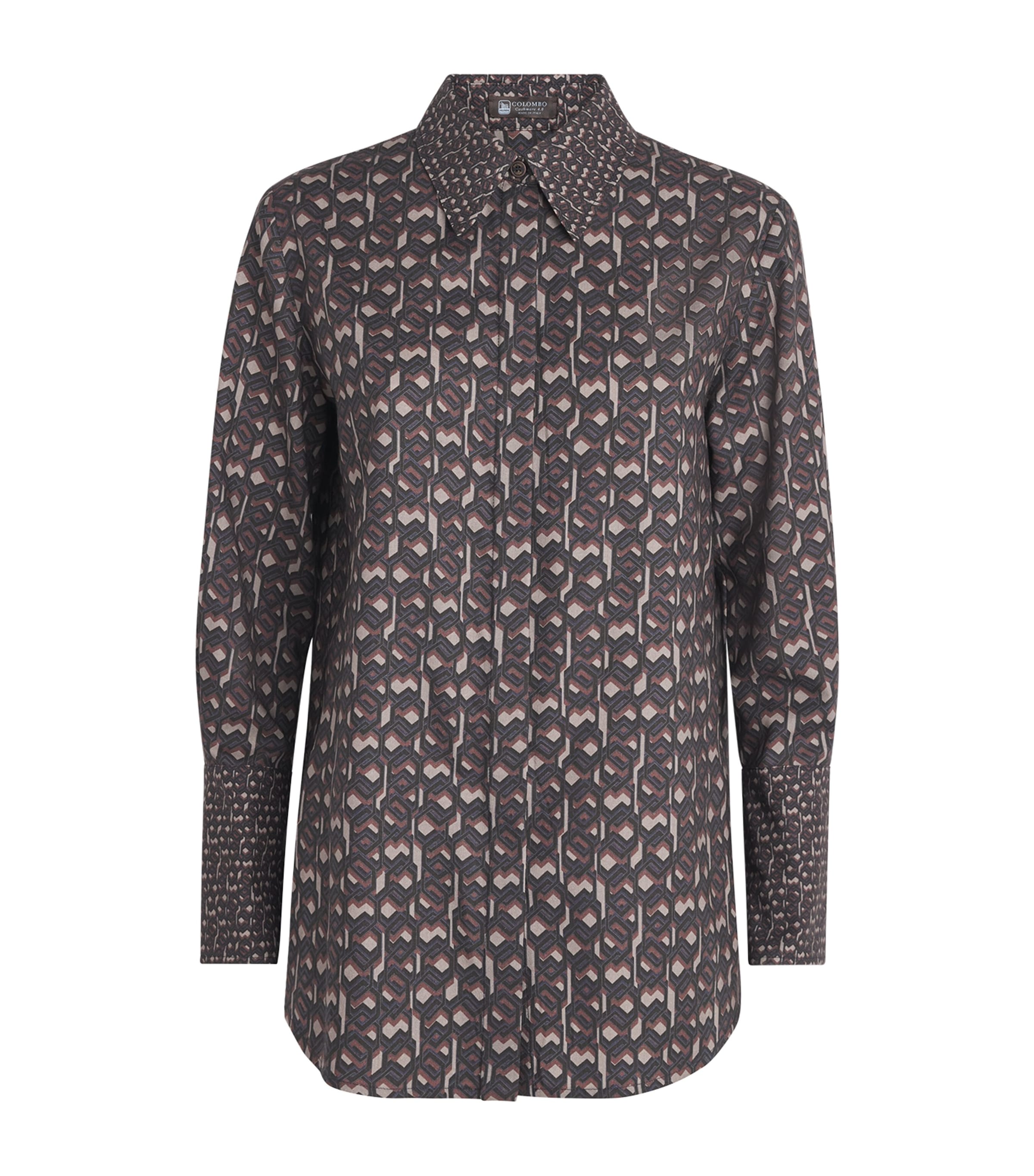 Colombo Womens Worsted Cashmere Printed Shirt Optical Print Image 1