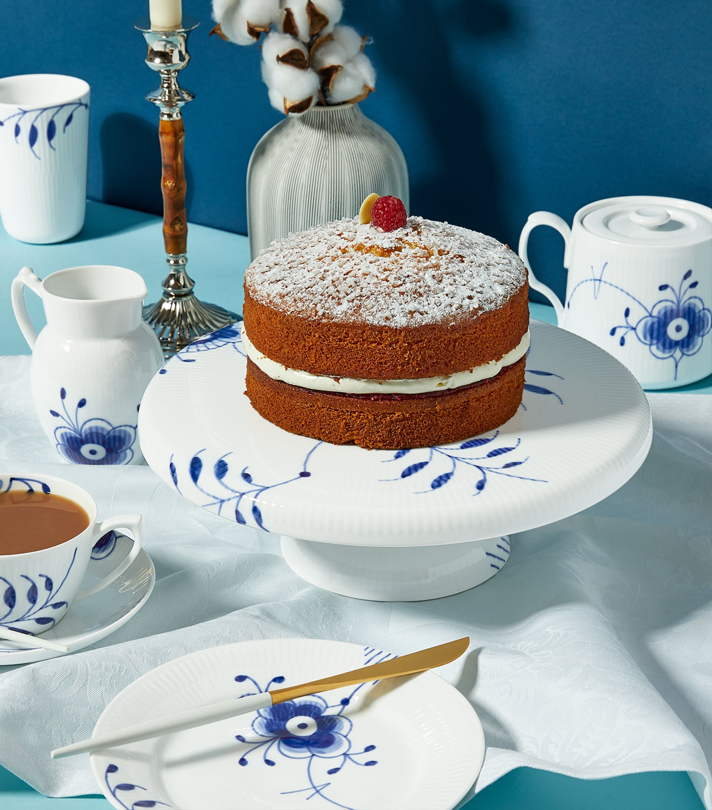 Blue Fluted Mega Dish on Stand (29.5cm) BLUE Image 3