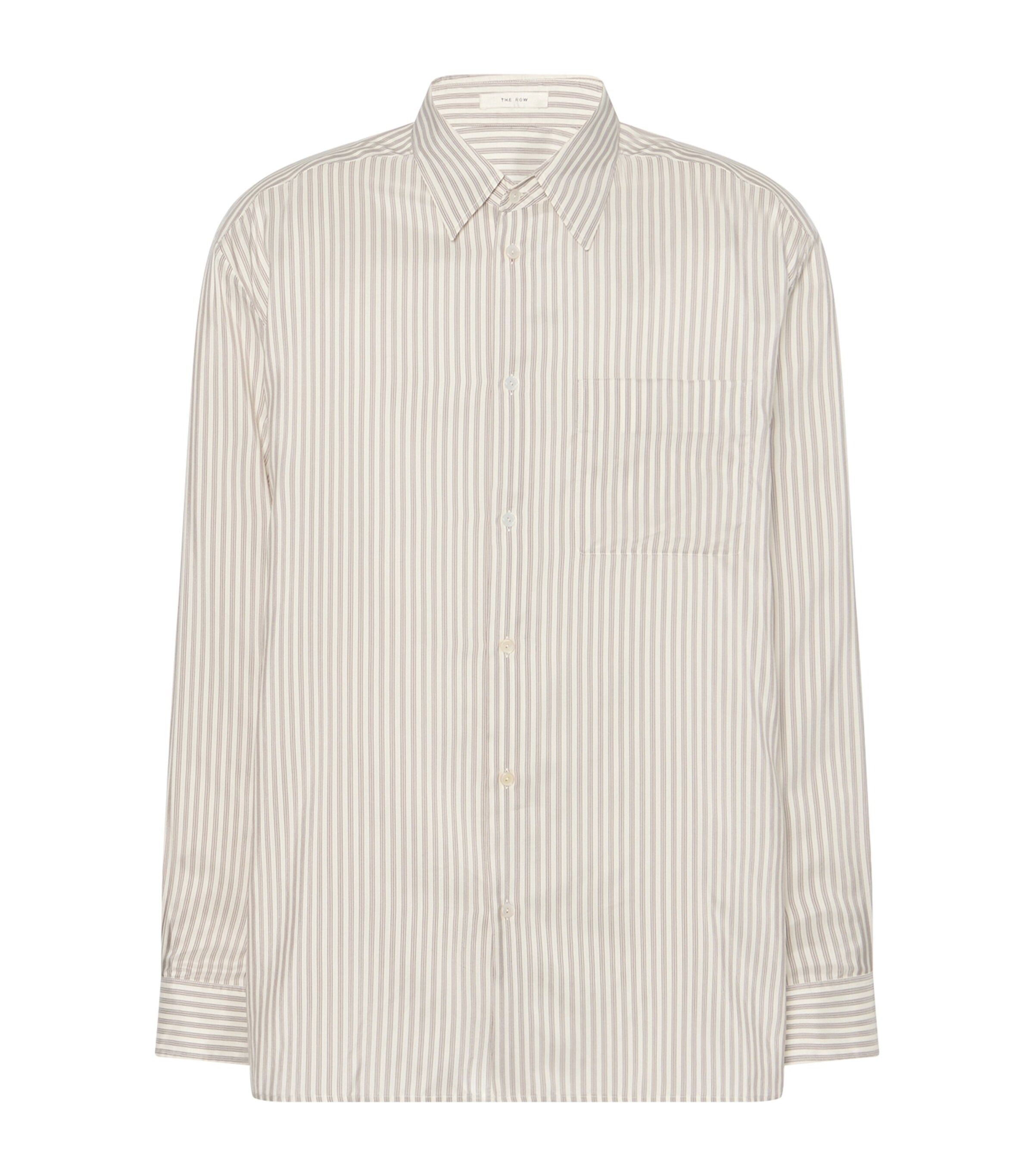 The Row Mens Feme Silk Stripe Shirt White W/ Grey Image 1