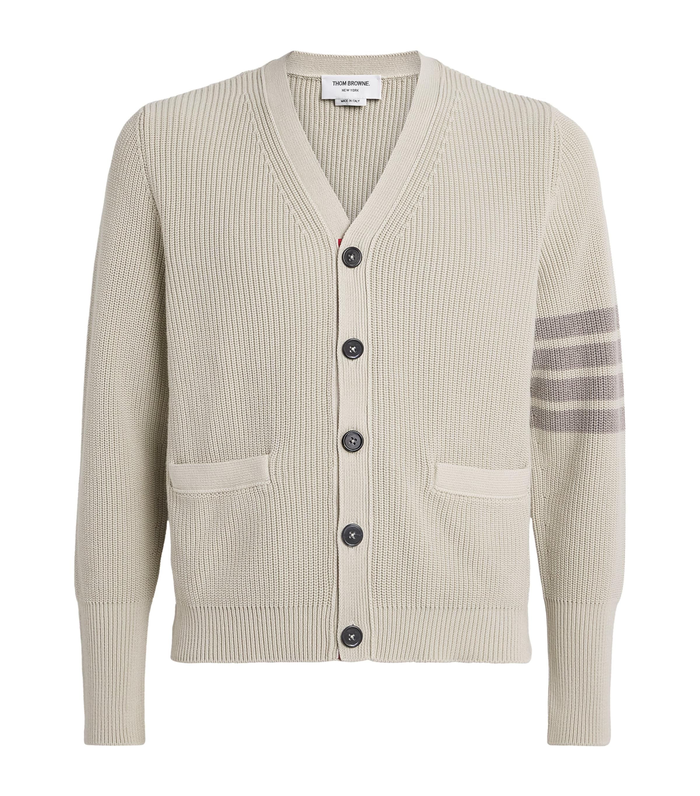 Thom Browne Mens Cotton 4-Bar Cardigan Beige Image 1