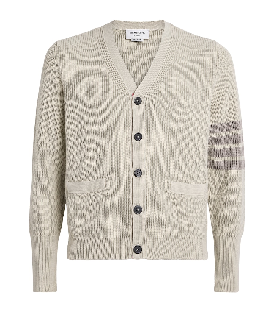 Thom Browne Mens Cotton 4-Bar Cardigan Beige Image 1