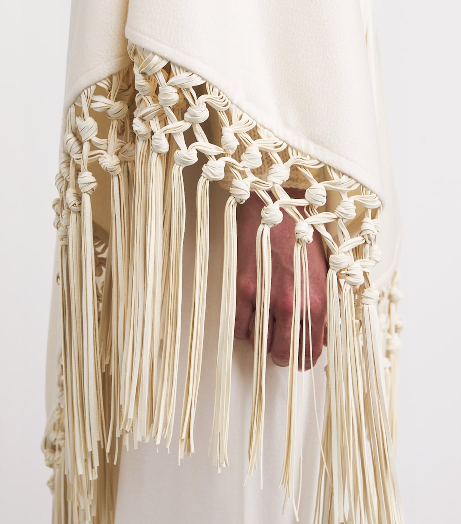 Cashmere and Leather Fringe-Trim Cape 0050 WHITE Image 6