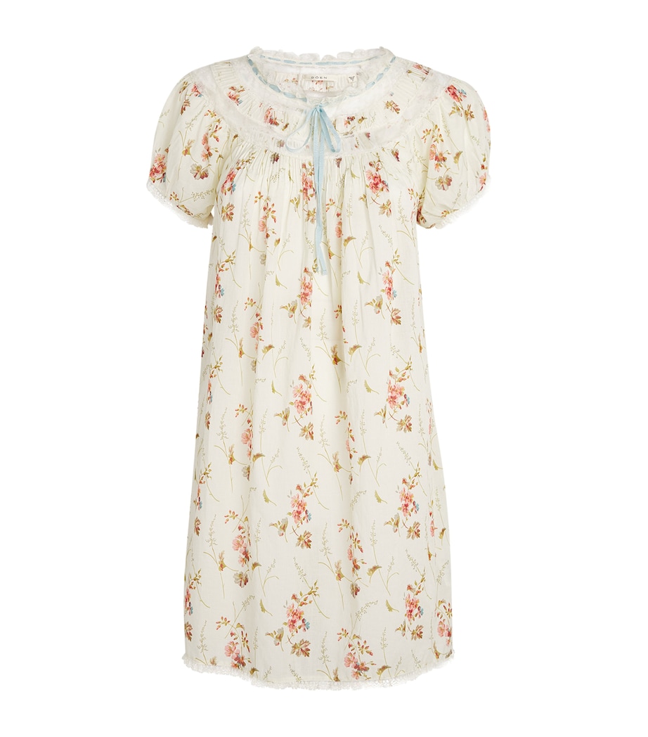 DÔEN Womens Organic Cotton Daphne Mini Dress Blanc Prairie Rose Image 1