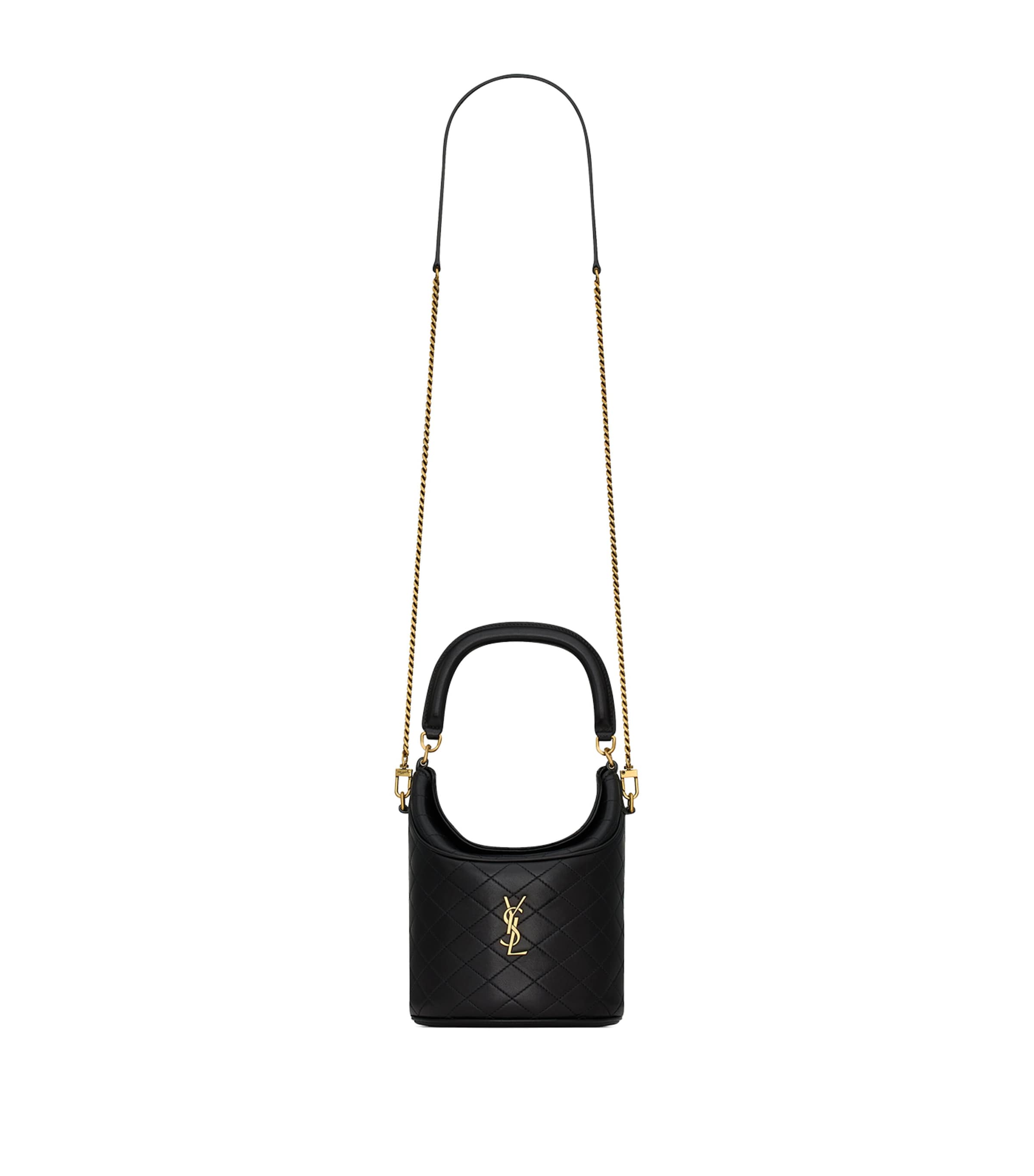 Saint Laurent Lambskin Gaby Bucket Bag In Black