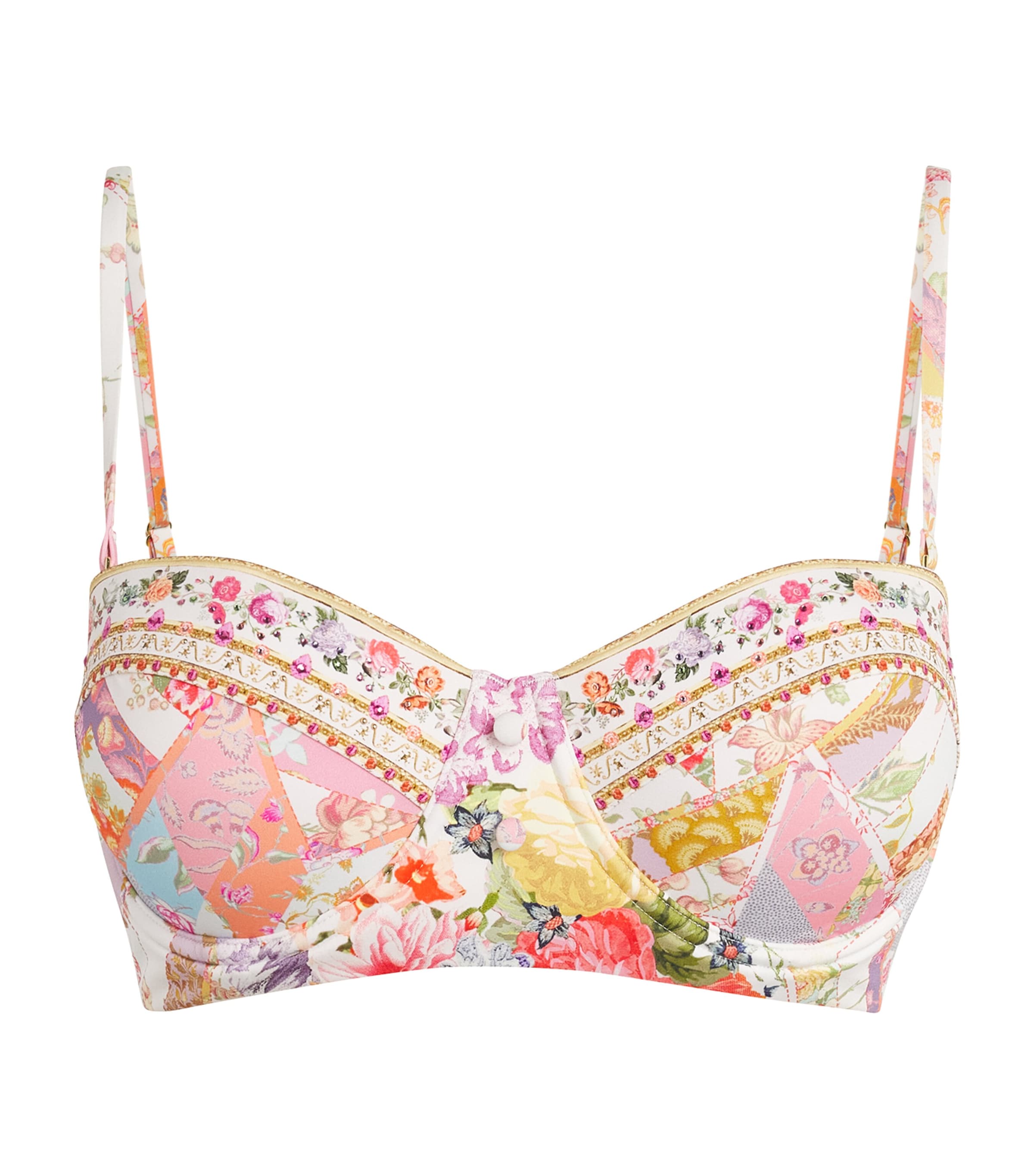 Camilla Floral Crystal-embellished Bikini Top In Multi