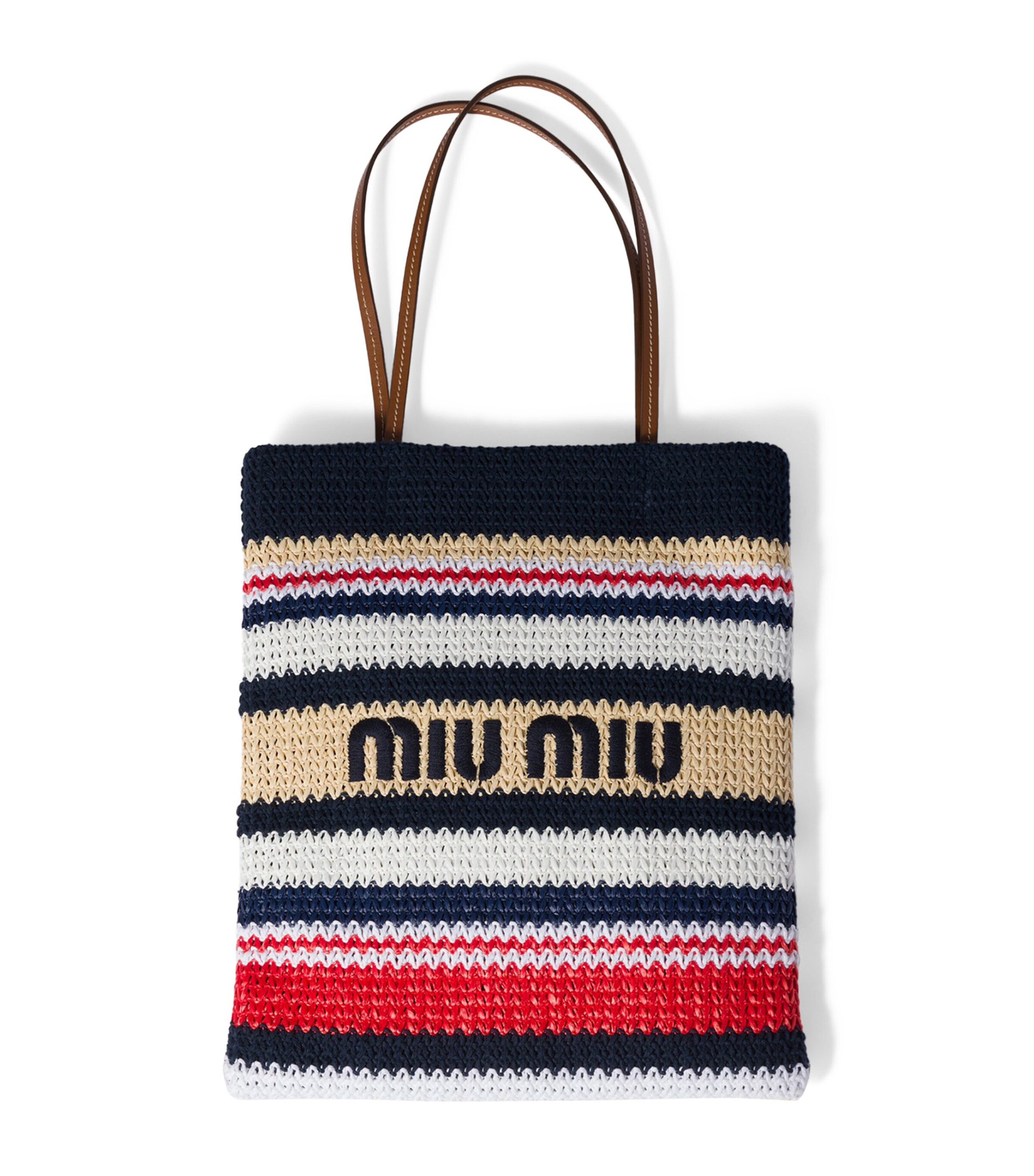 Miu Miu Raffia-Effect Woven Tote Bag Blue Image 1