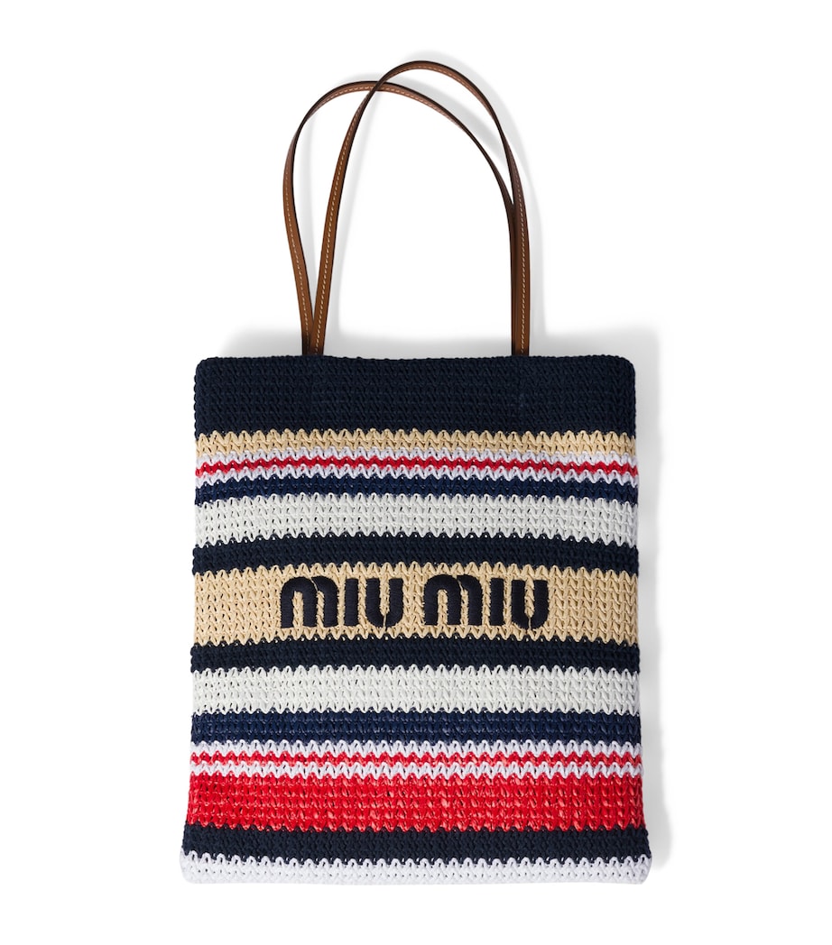 Miu Miu Raffia-Effect Woven Tote Bag Blue Image 1
