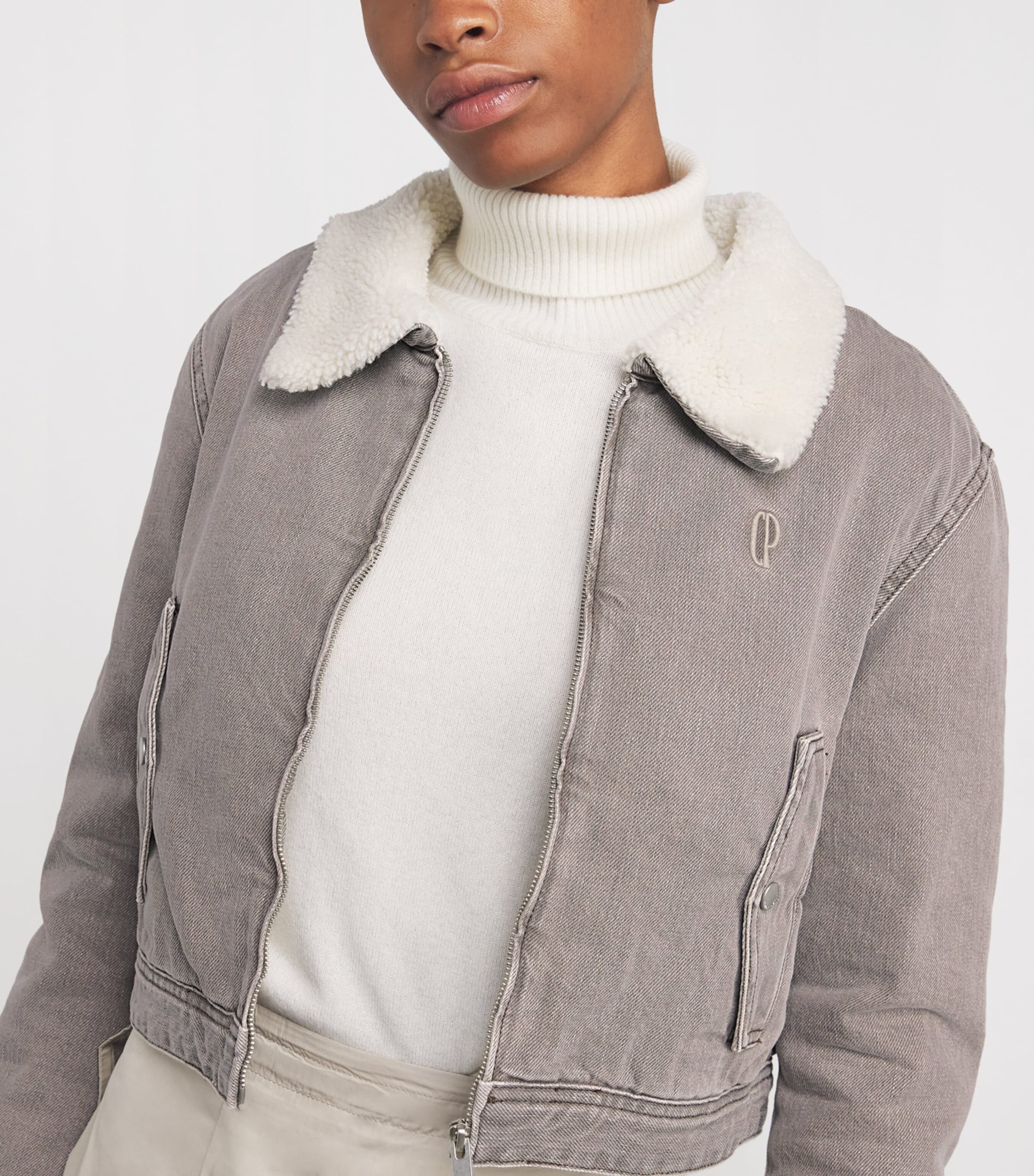 Fleece-Lined Denim Jacket GREY BEIGE Image 6