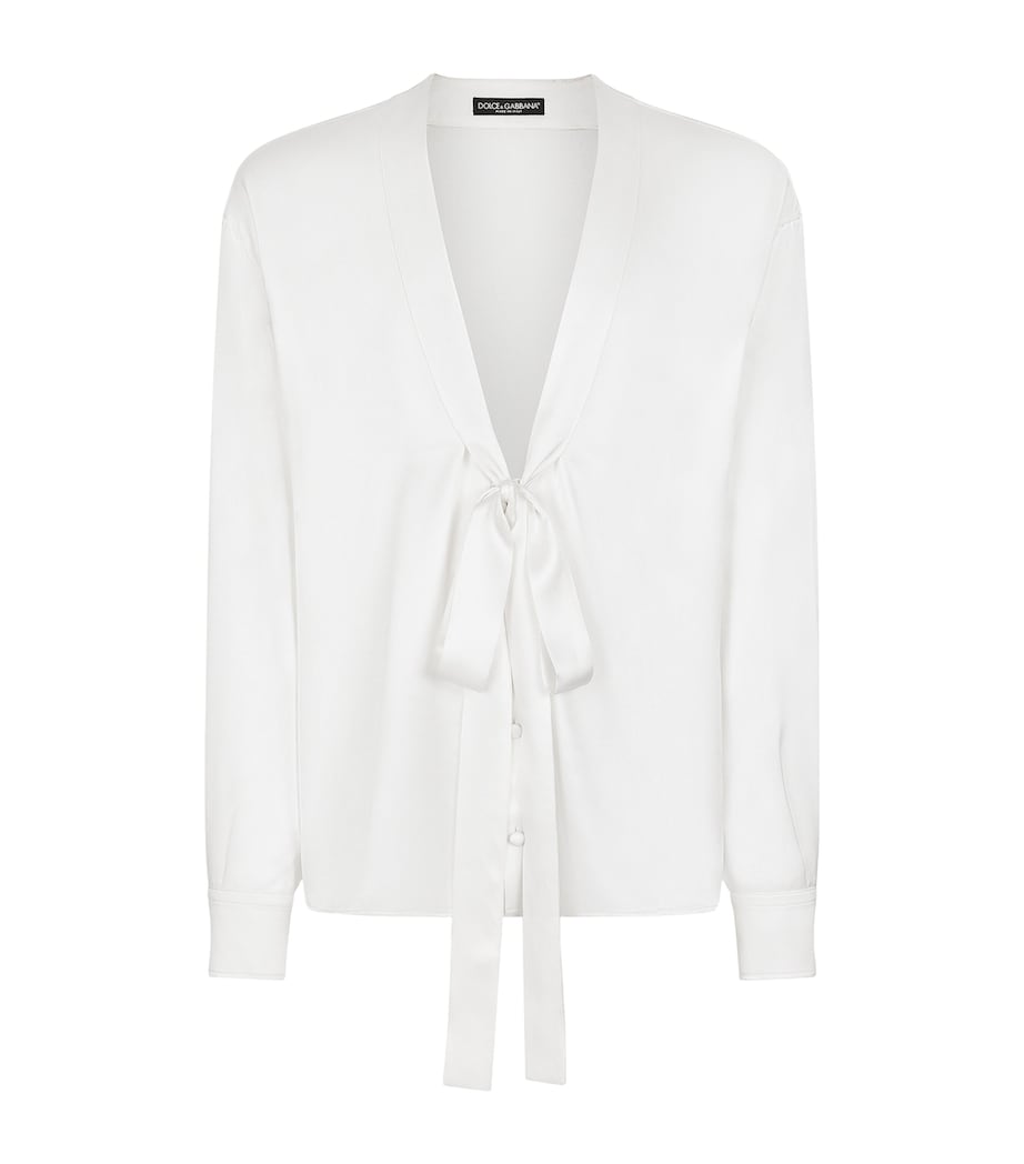 Dolce&Gabbana Mens Silk Pussybow Shirt Optical White Image 1