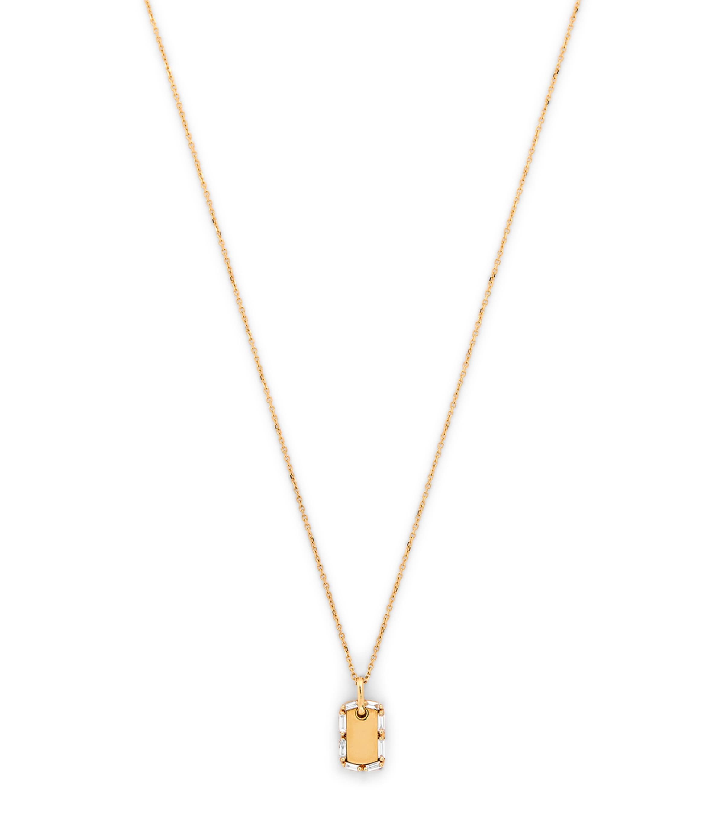 Suzanne Kalan Mini Yellow Gold And Diamond Dog Tag Golden Age Necklace In Gold