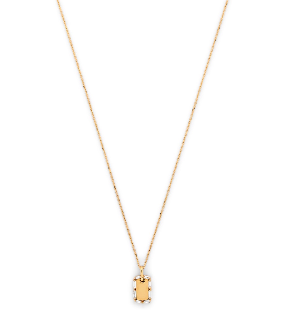 Mini Yellow Gold and Diamond Dog Tag Golden Age Necklace 18K YG/WD Image 1