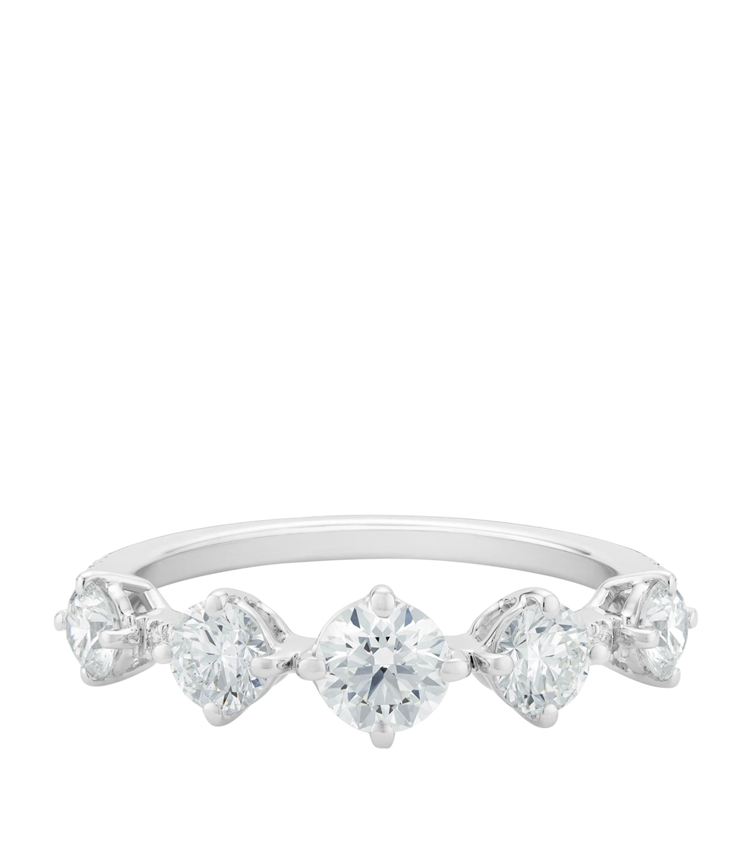 De Beers White Gold And Diamond Arpeggia One Row Ring In Silver