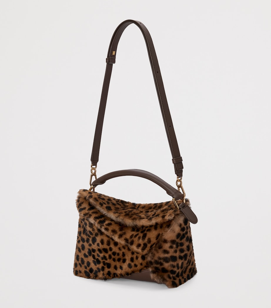 Small Shearling Puzzle Edge Top-Handle Bag BEIGE/BROWN Image 6