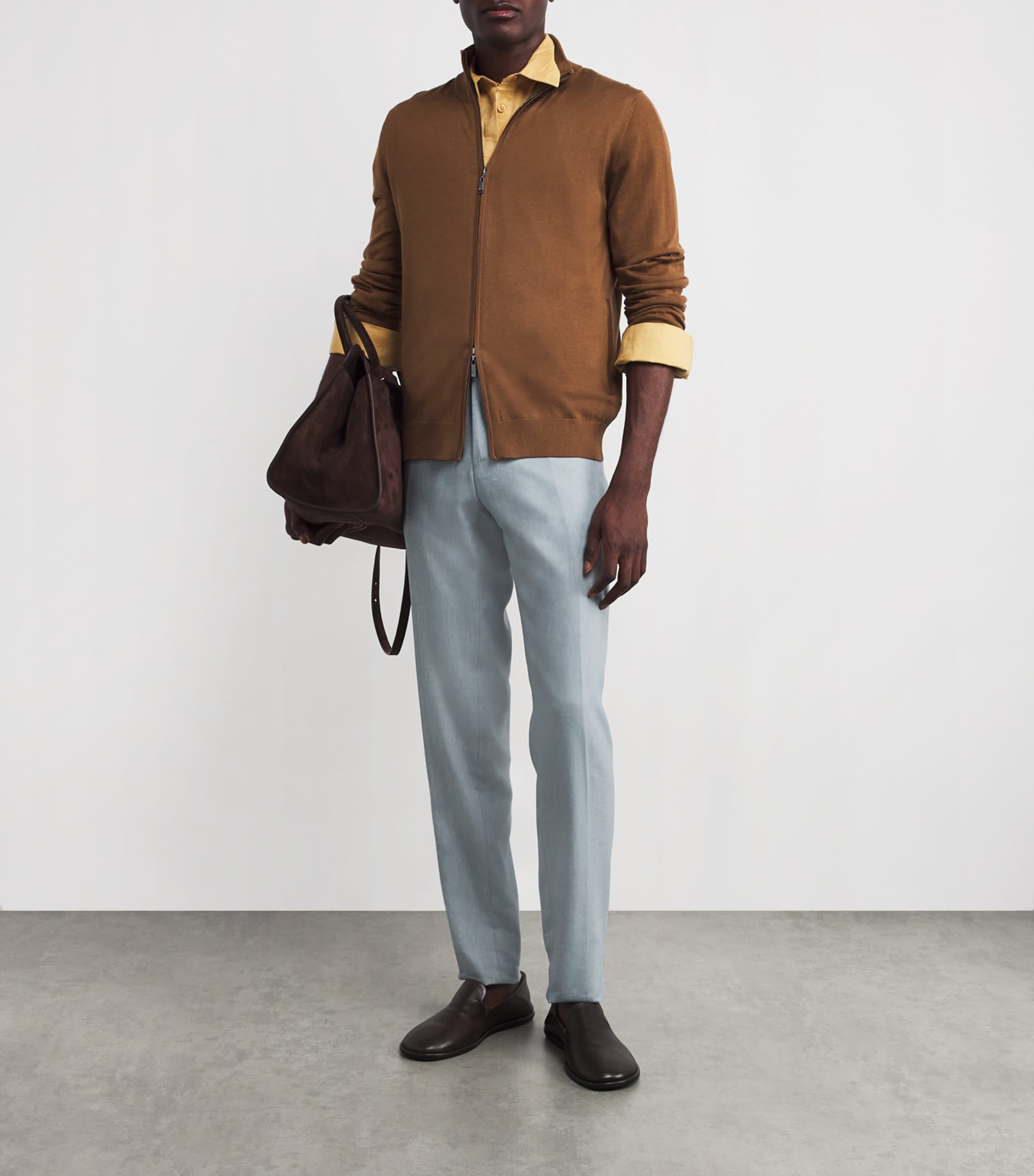 Pal Zileri Mens Wool Zip-Up Cardigan Brown Image 2