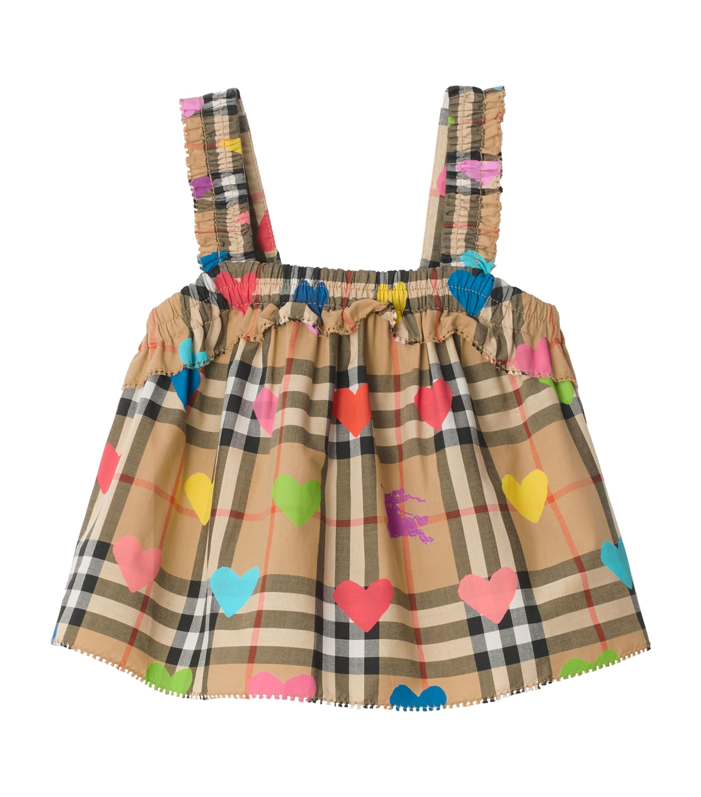 Burberry Kids Cotton Check Heart Top (6-36 Months) Sand Ip Pat Image 1
