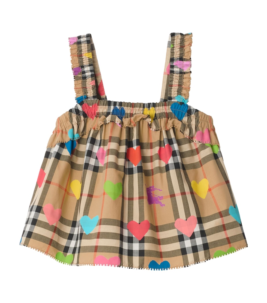 Burberry Kids Cotton Check Heart Top (6-36 Months) Sand Ip Pat Image 1