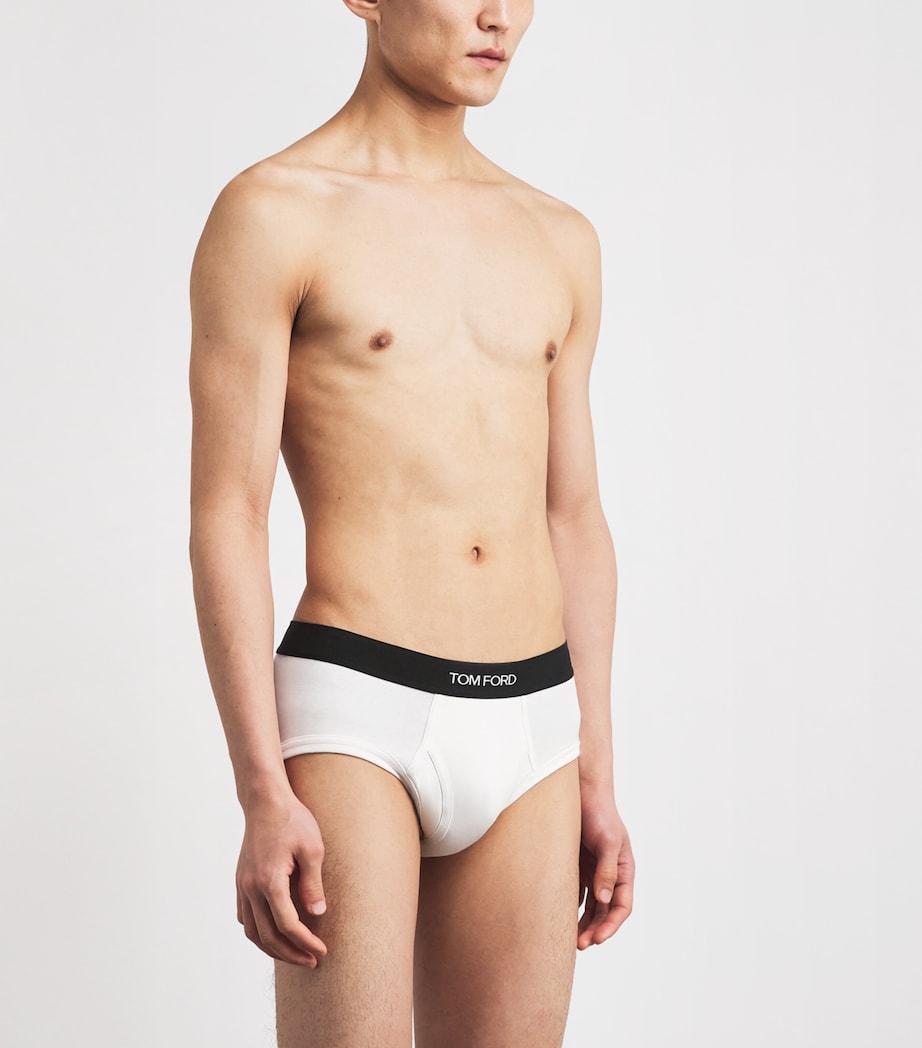 TOM FORD Mens Cotton-Stretch Logo Briefs (Pack of 2) Black/white Image 2