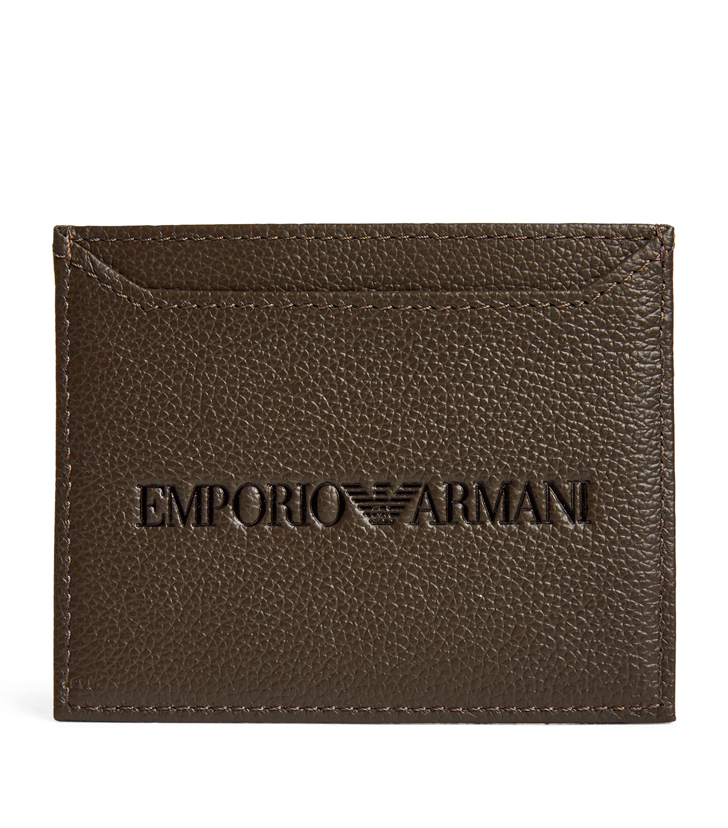 Emporio Armani Leather Logo Card Holder In Brown