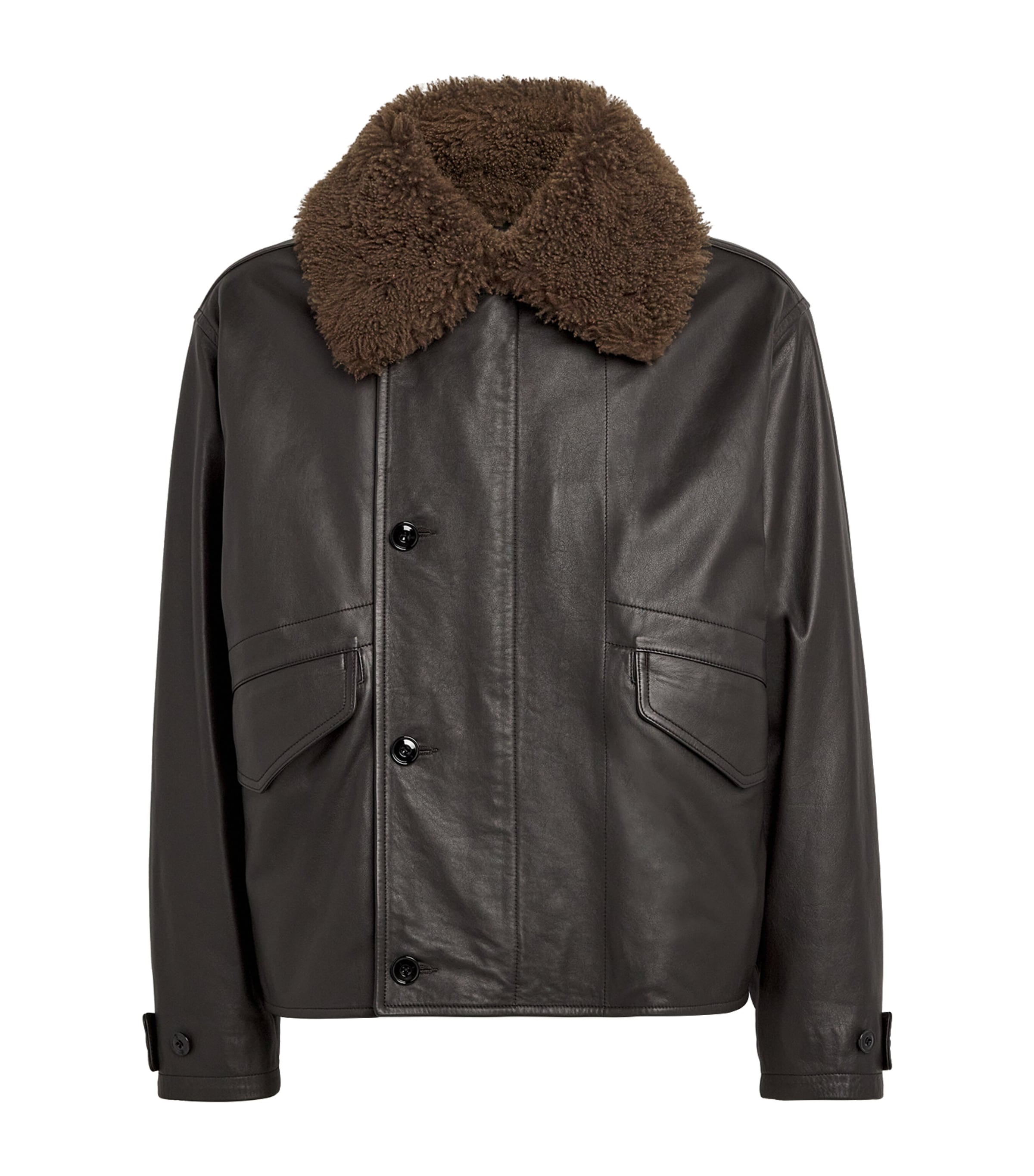 Shop Lemaire Leather Blouson Jacket In Brown