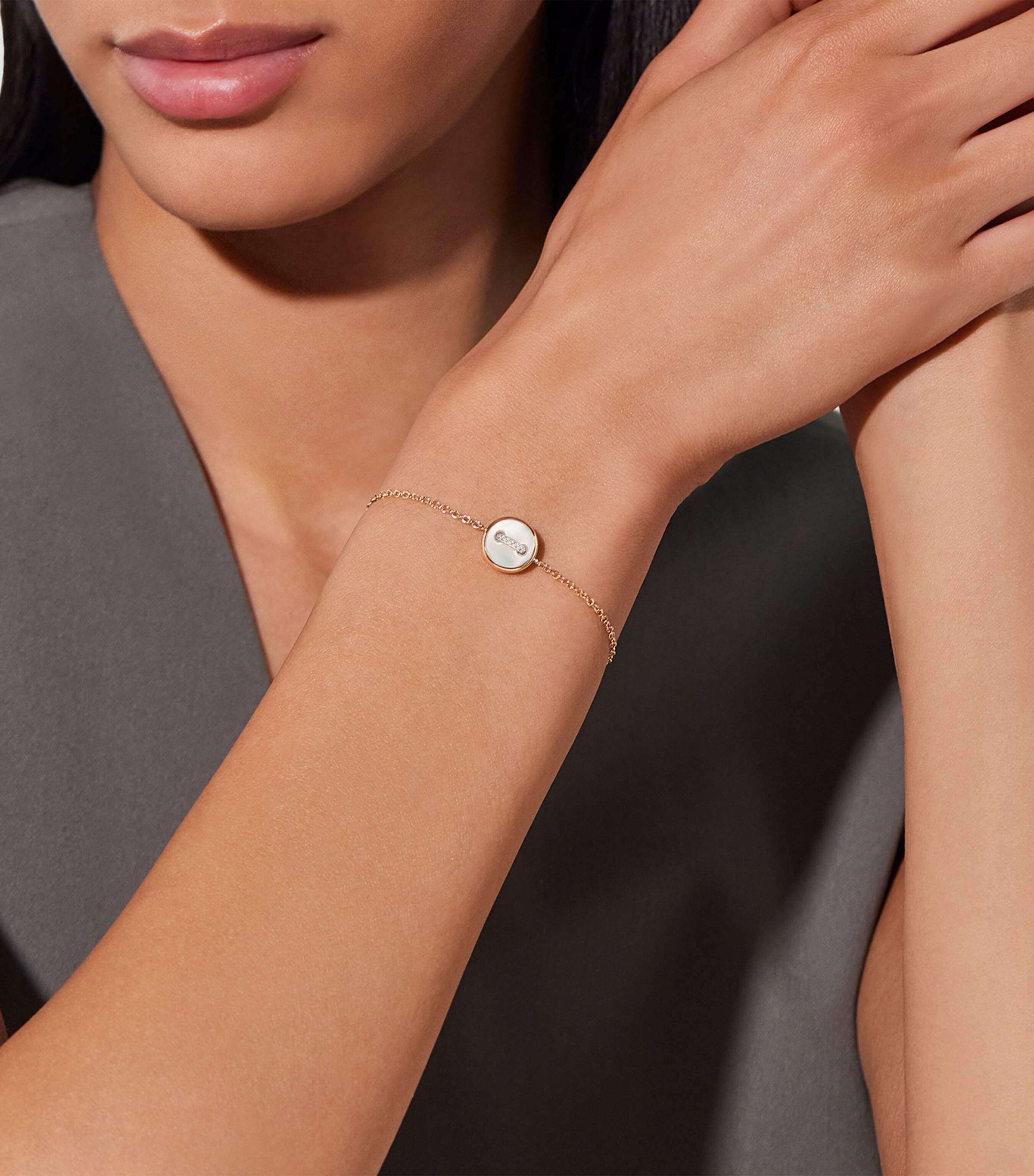 Rose Gold, Diamond and Mother-of-Pearl Pom Pom Dot Bracelet DB0MP Image 3