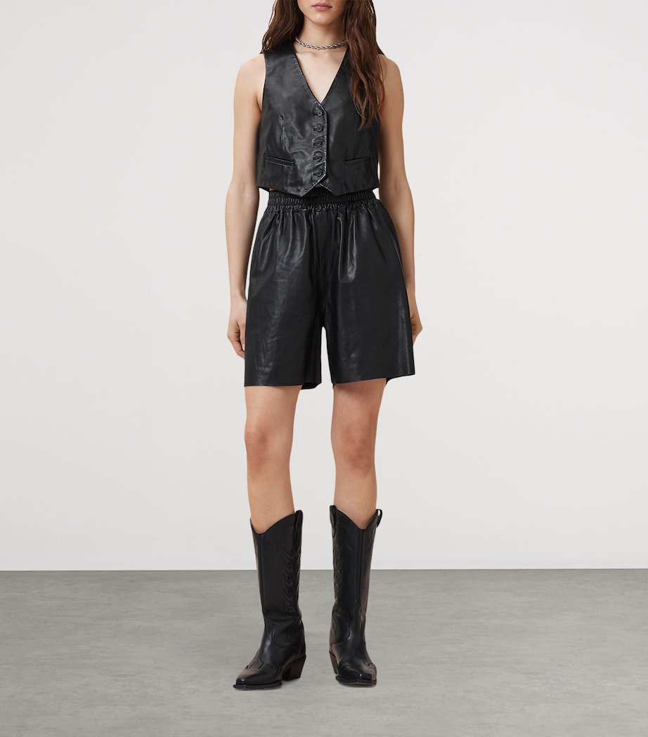 AllSaints Womens Leather Arla Lea Waistcoat Black Image 3