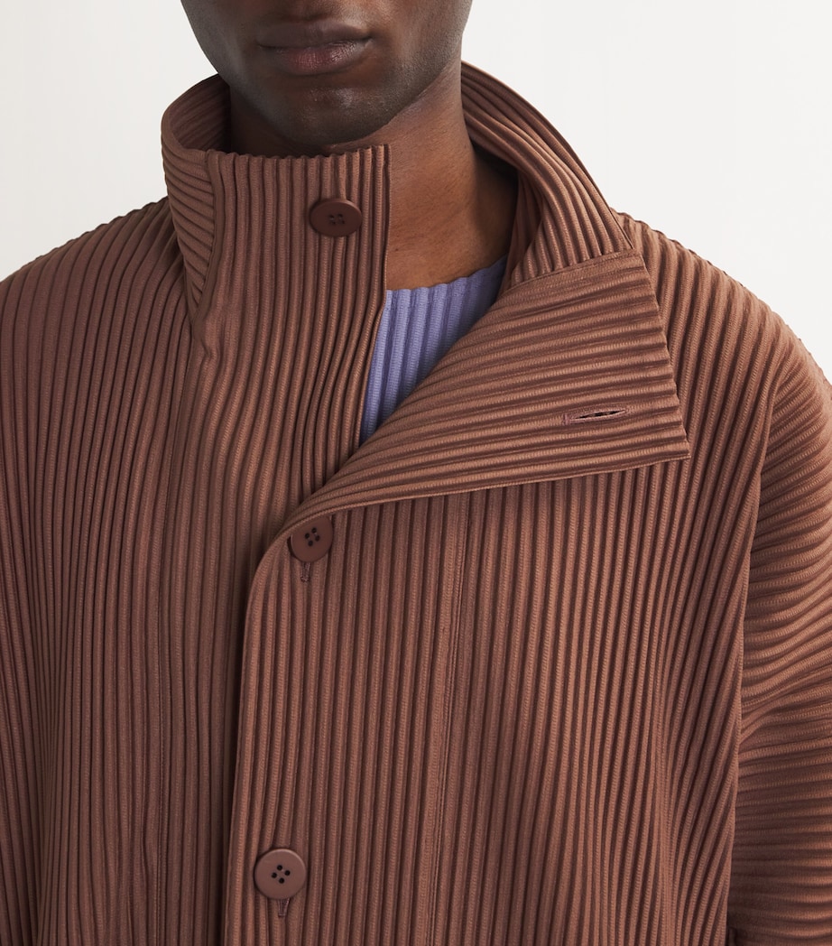 Homme Plissé Issey Miyake Mens Pleated MC November Overcoat Sepia Brown Image 6
