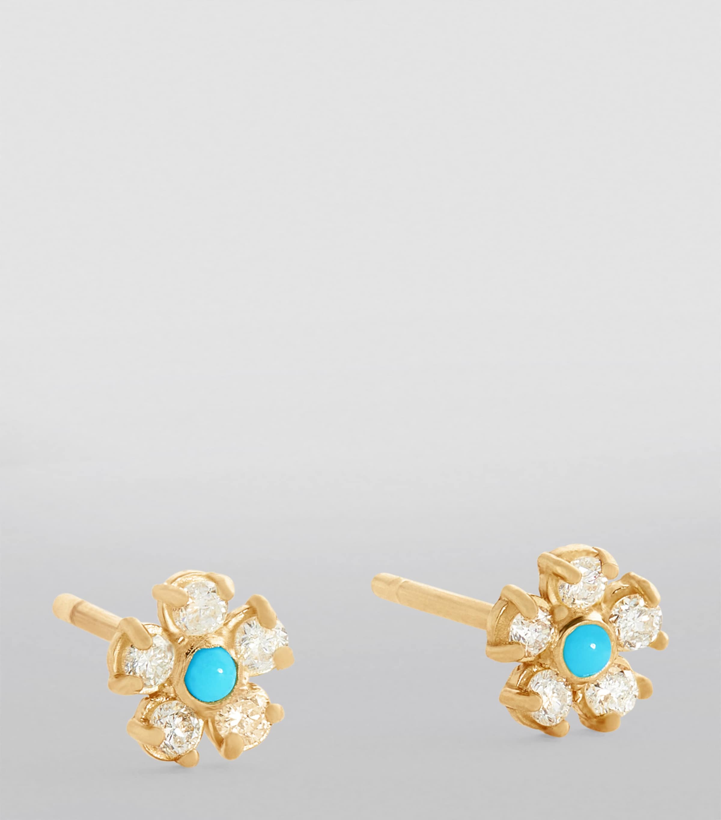 Yellow Gold, Diamond and Turquoise Edith Flower Earrings YELLOW GOLD Image 2