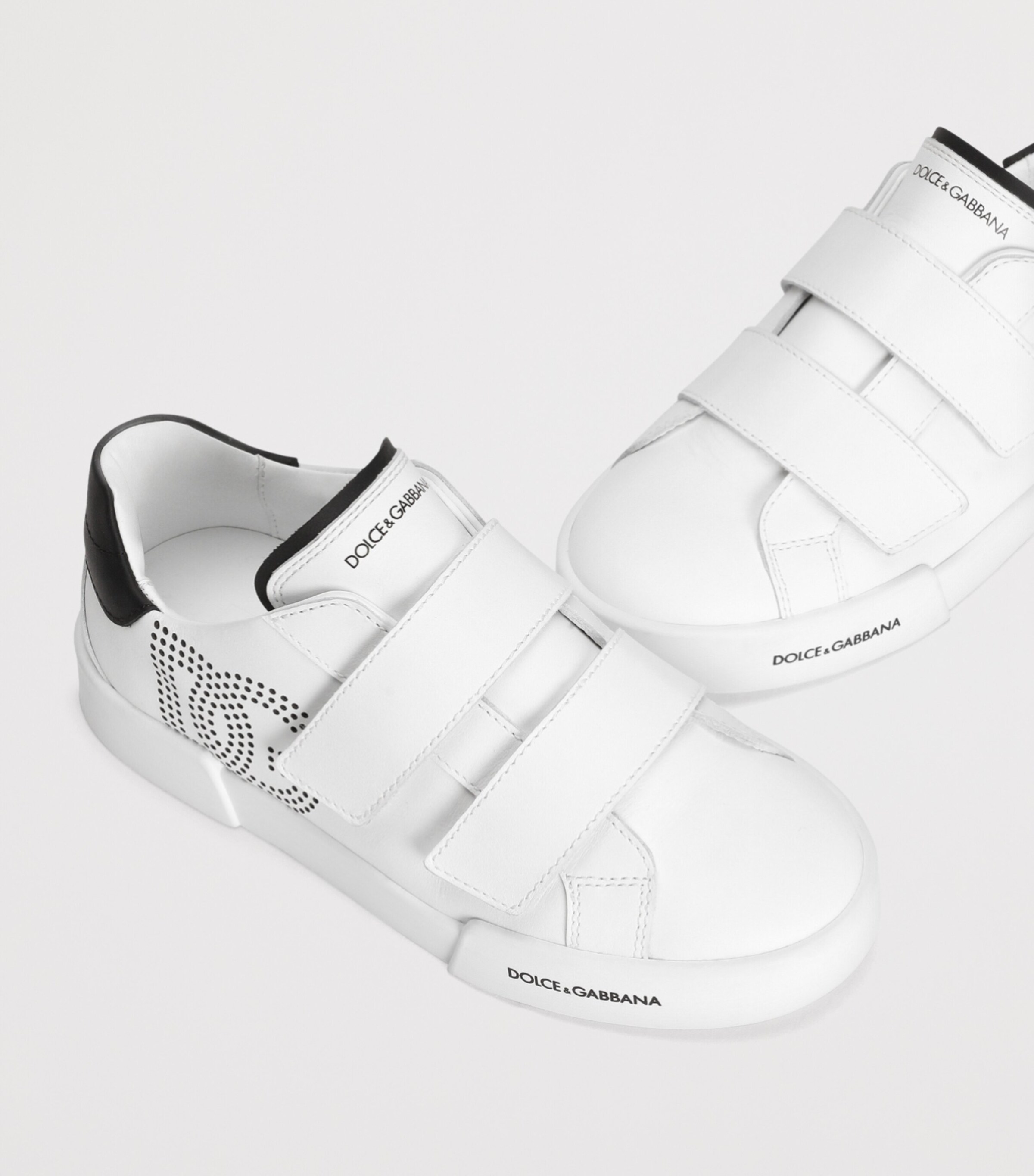 Dolce&Gabbana Kids Leather Logo Velcro Sneakers White/black Image 4