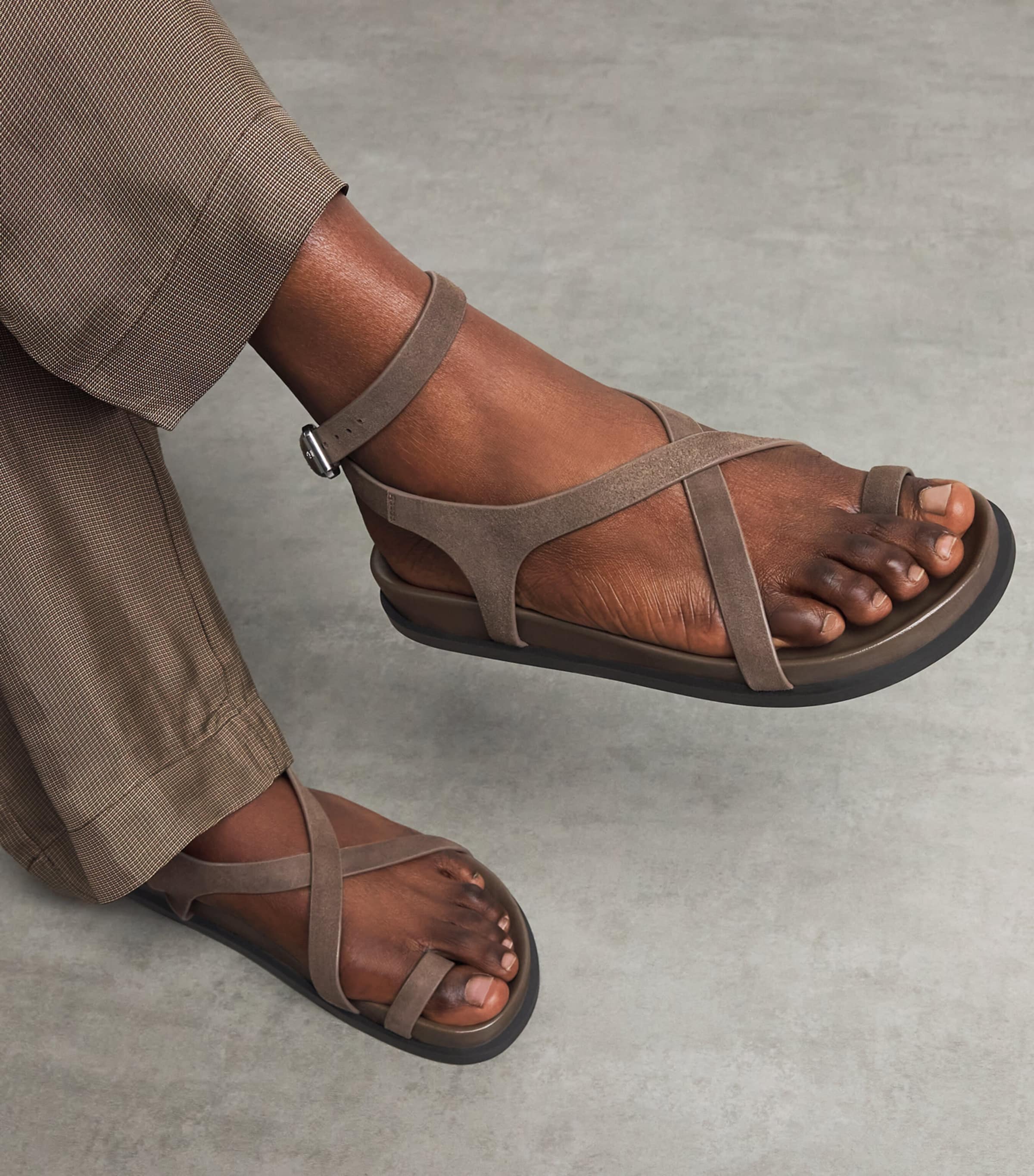 A.EMERY Leather Jalen Slim Sandals Tawny Suede Image 4