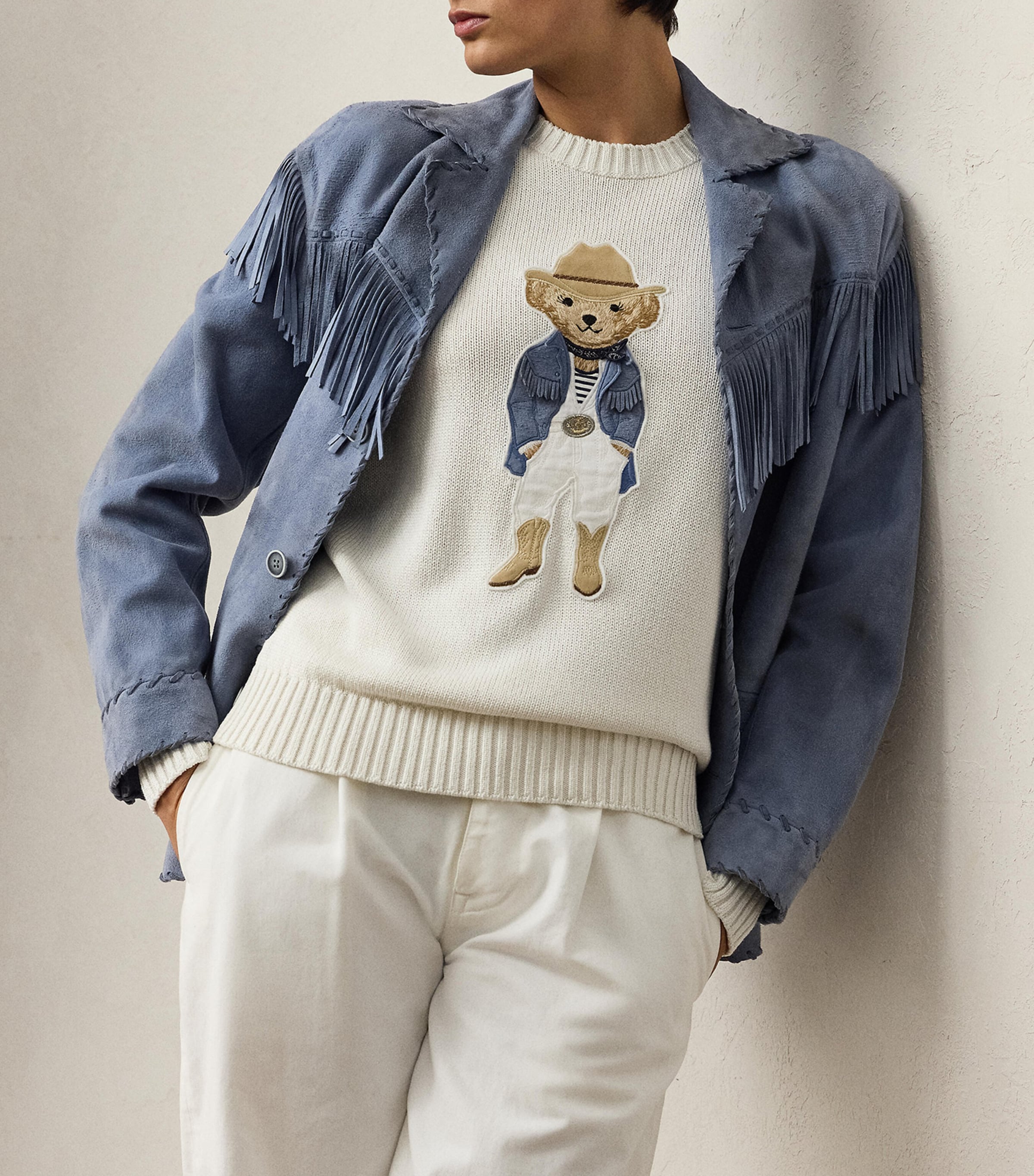 Silk Polo Bear Sweater CREAM Image 5