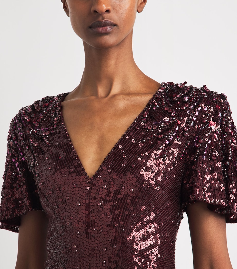Jenny Packham Womens Sequinned Manon Gown Cardinal Image 5