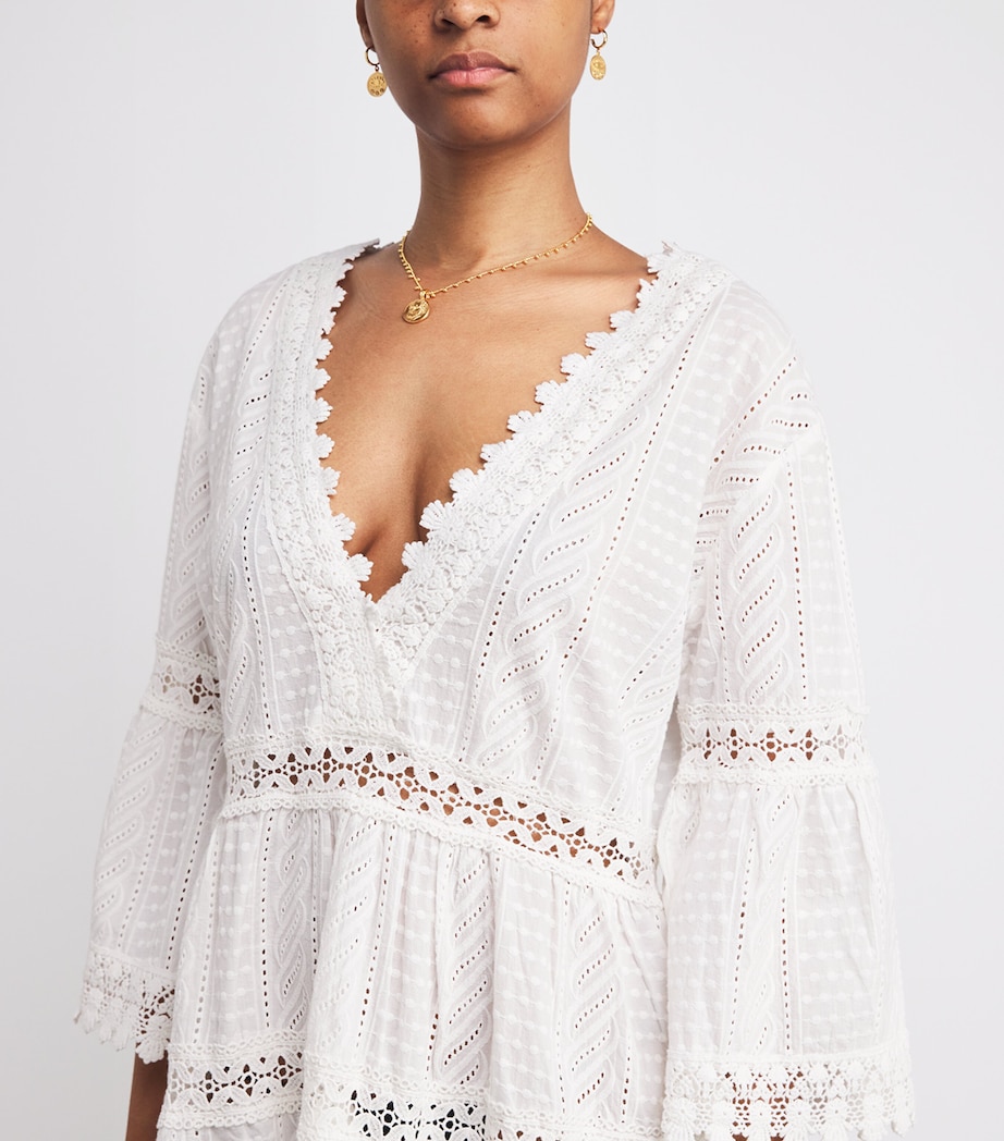 Cotton Victoria Mini Kaftan Dress WHITE4 Image 4