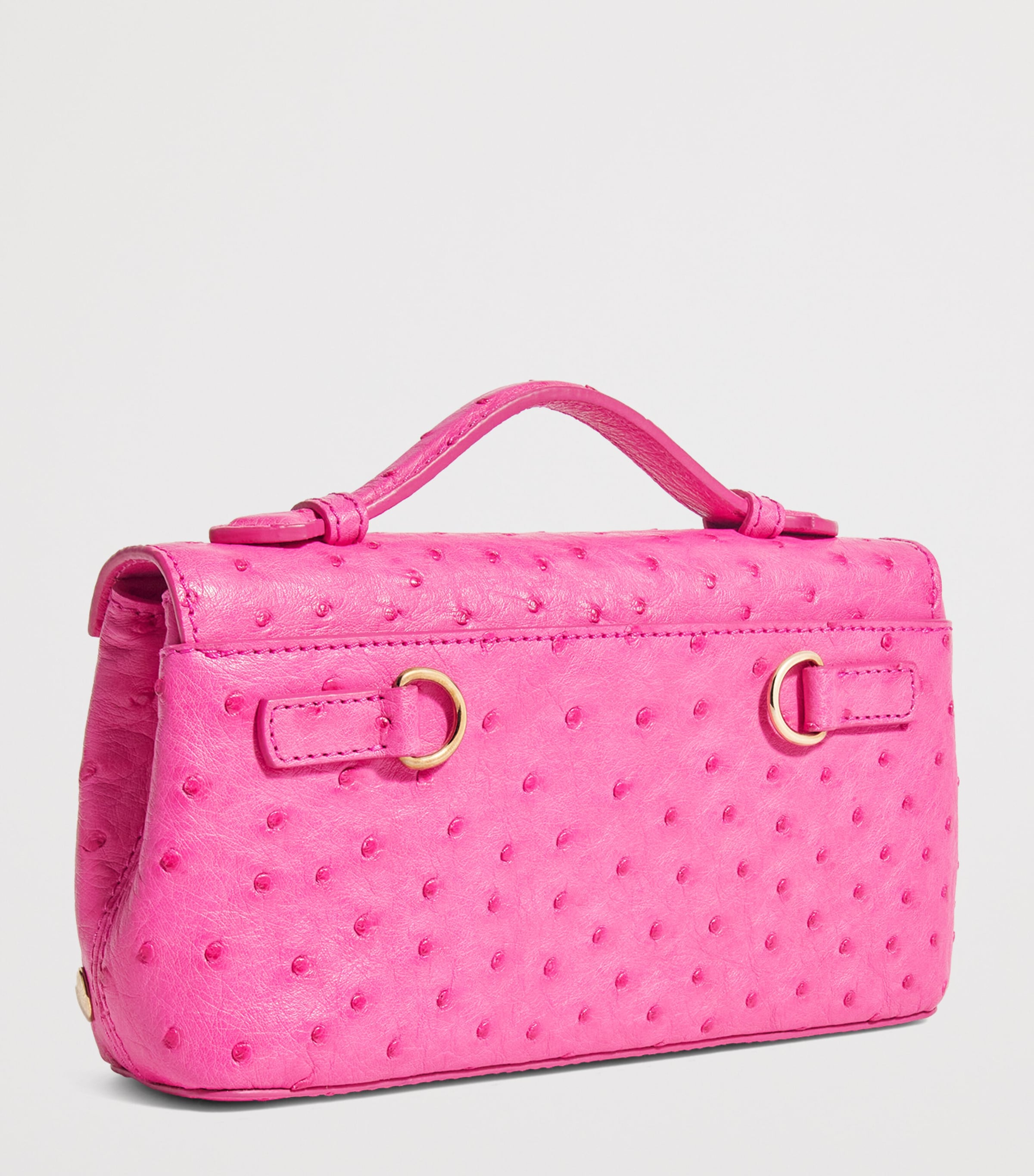 Ostrich Leather Top-Handle Bag FUSCHIA PINK Image 3
