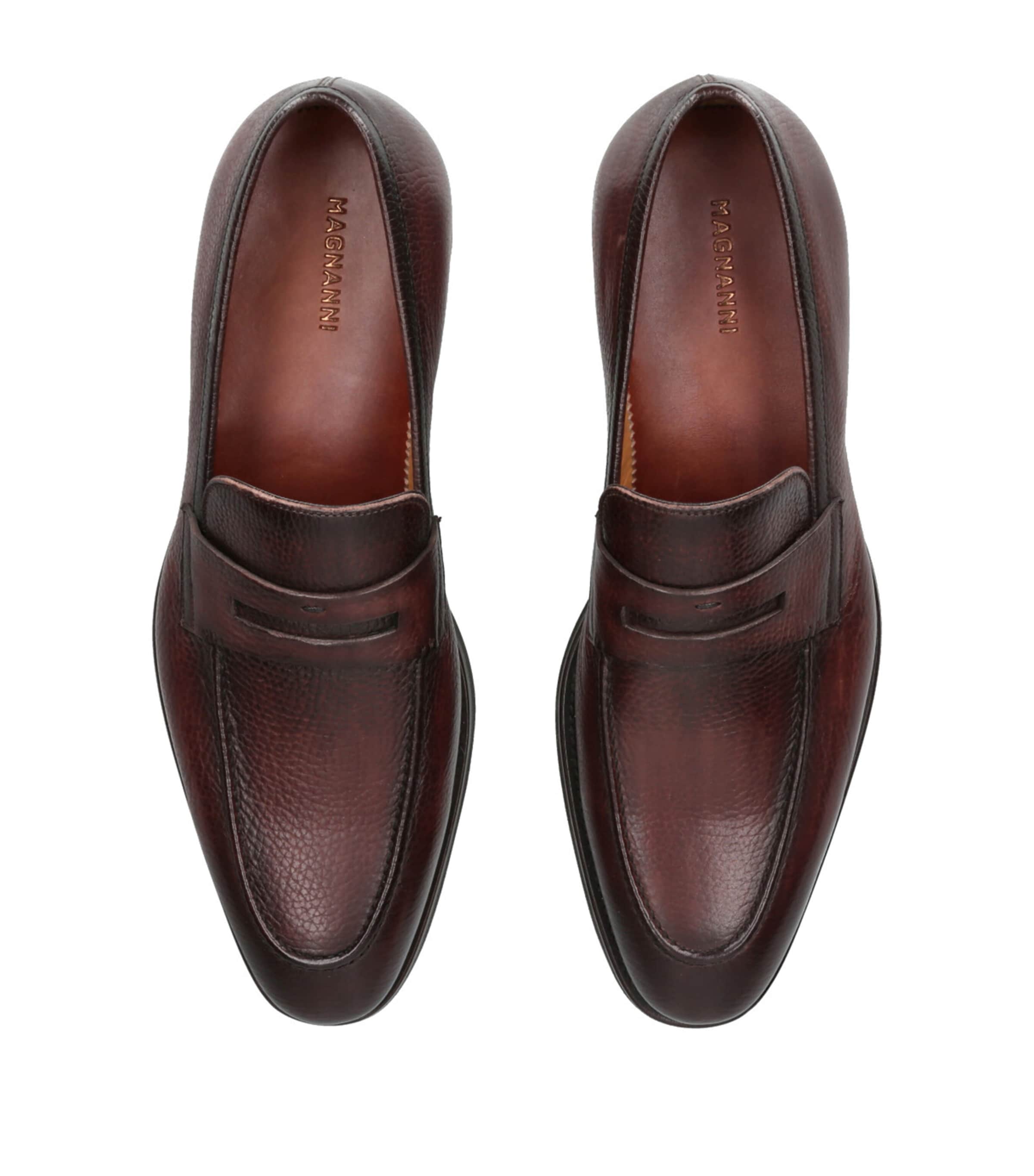 Leather Pebble-Textured Penny Loafers BROWN Image 4